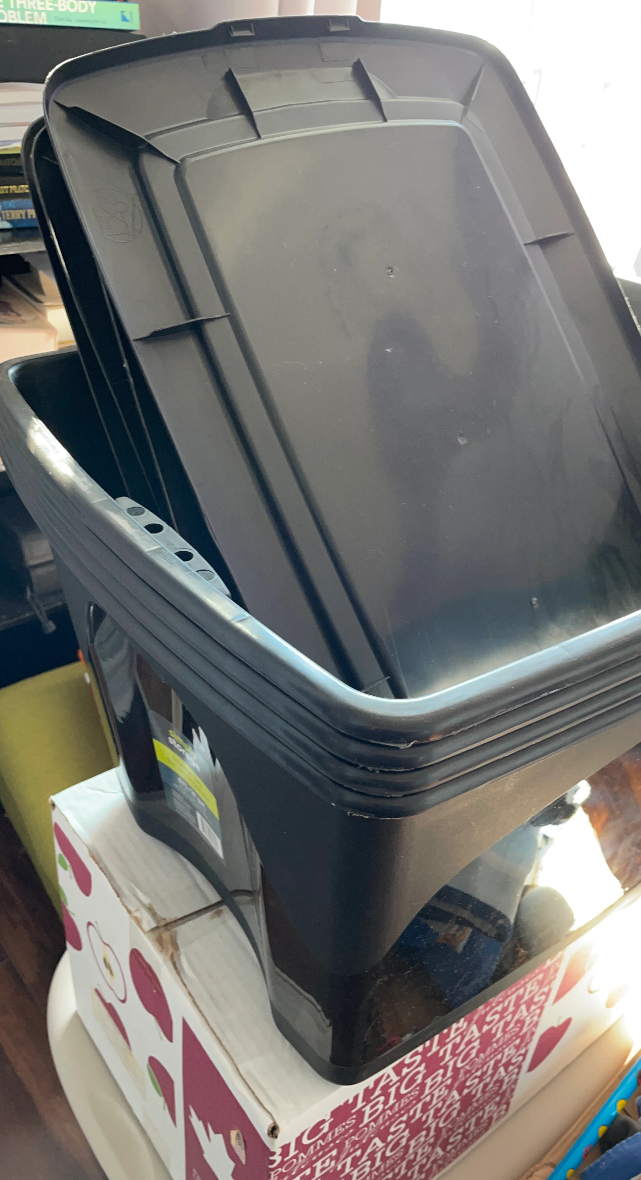 4 Black Storage Bins with Lids