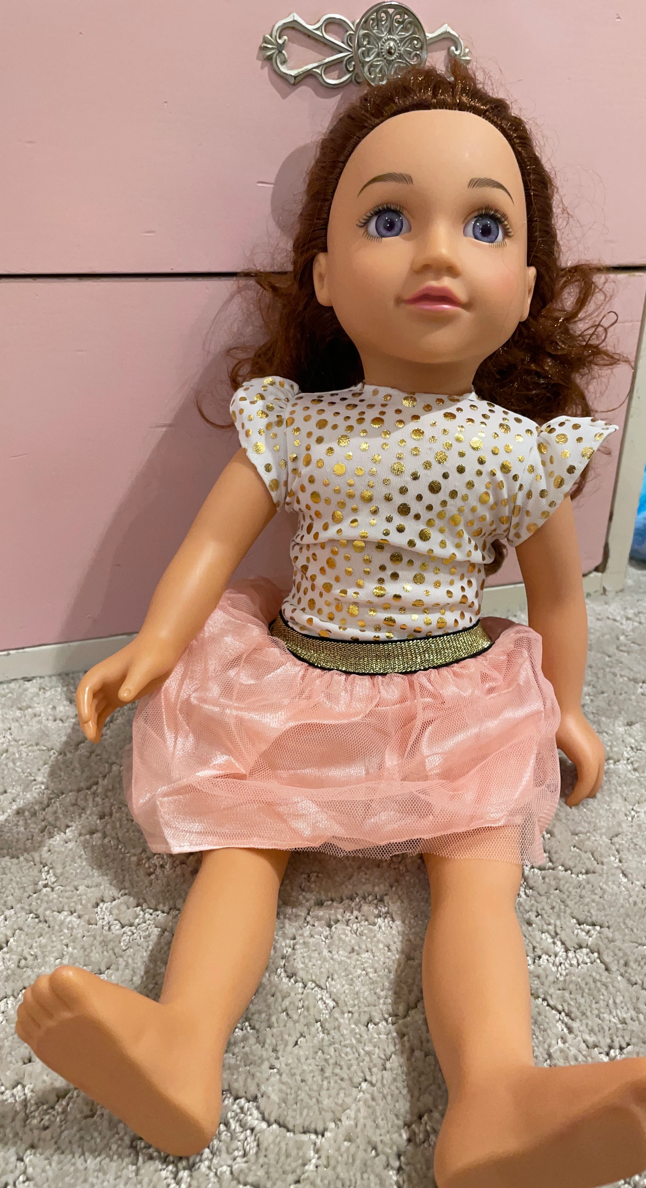 Doll with Gold Polka Dot Shirt and Pink Tulle Skirt