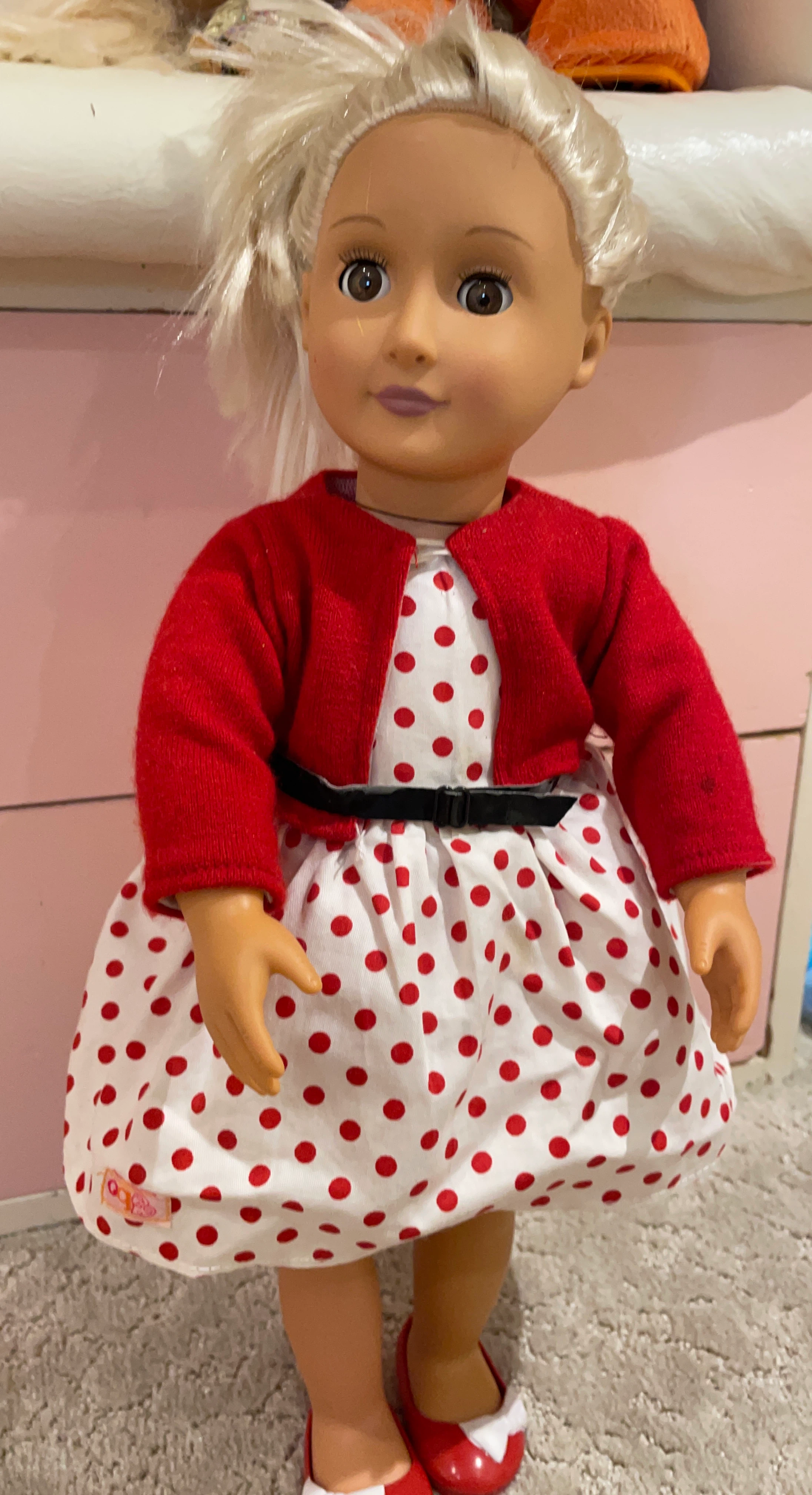 Our Generation Doll with Red Polka Dot Dress
