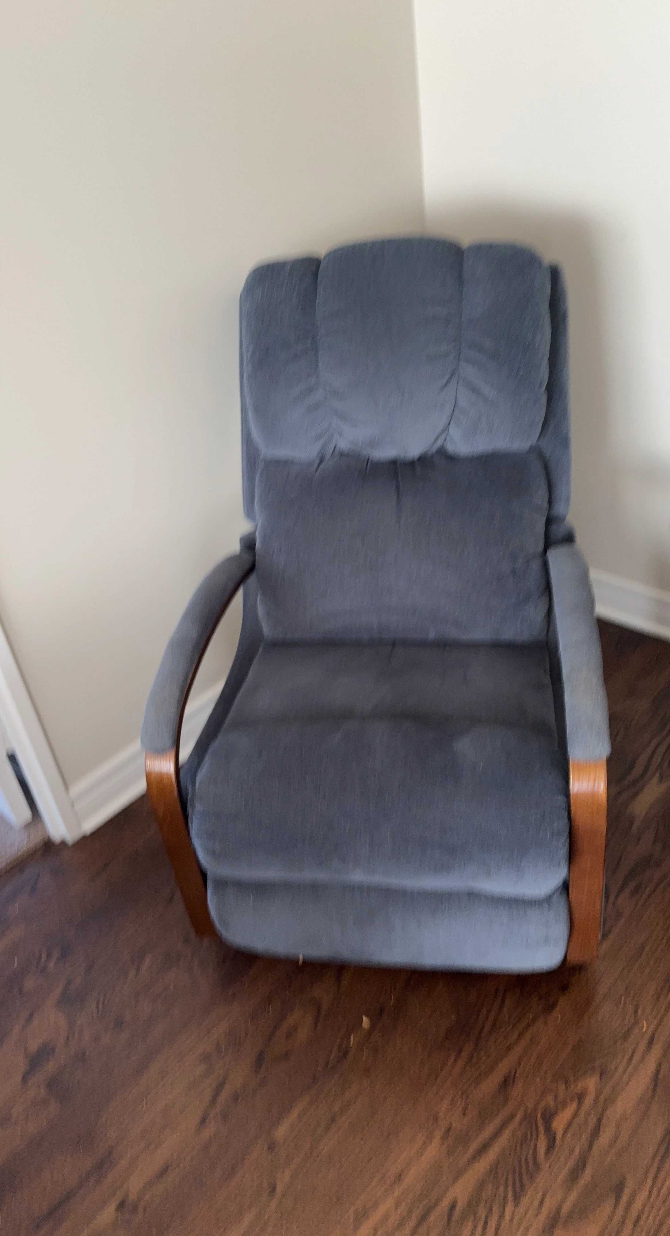 Blue Recliner Chair with Wooden Accents