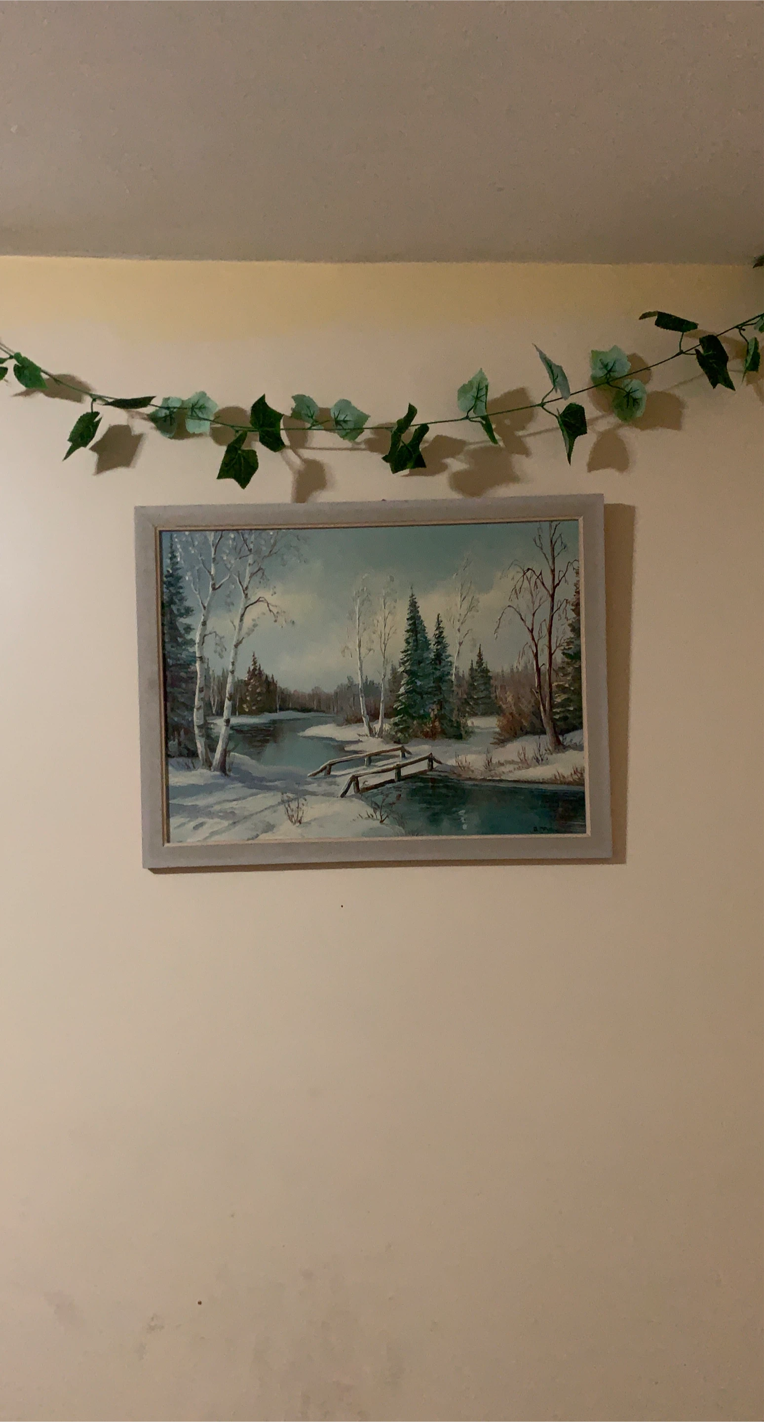 Framed Winter Landscape Oil Painting