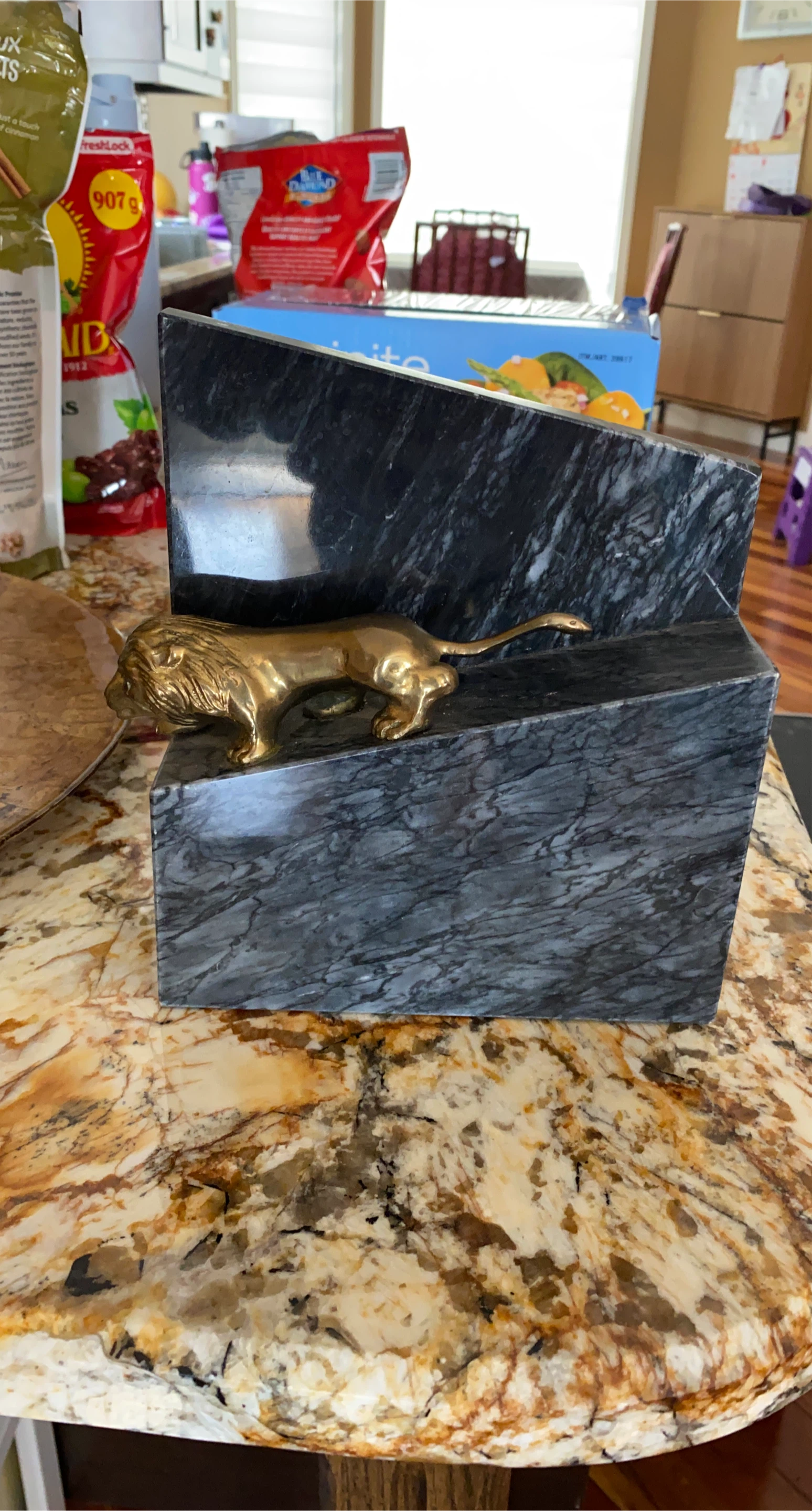 Marble and Brass Lion Decorative Sculpture