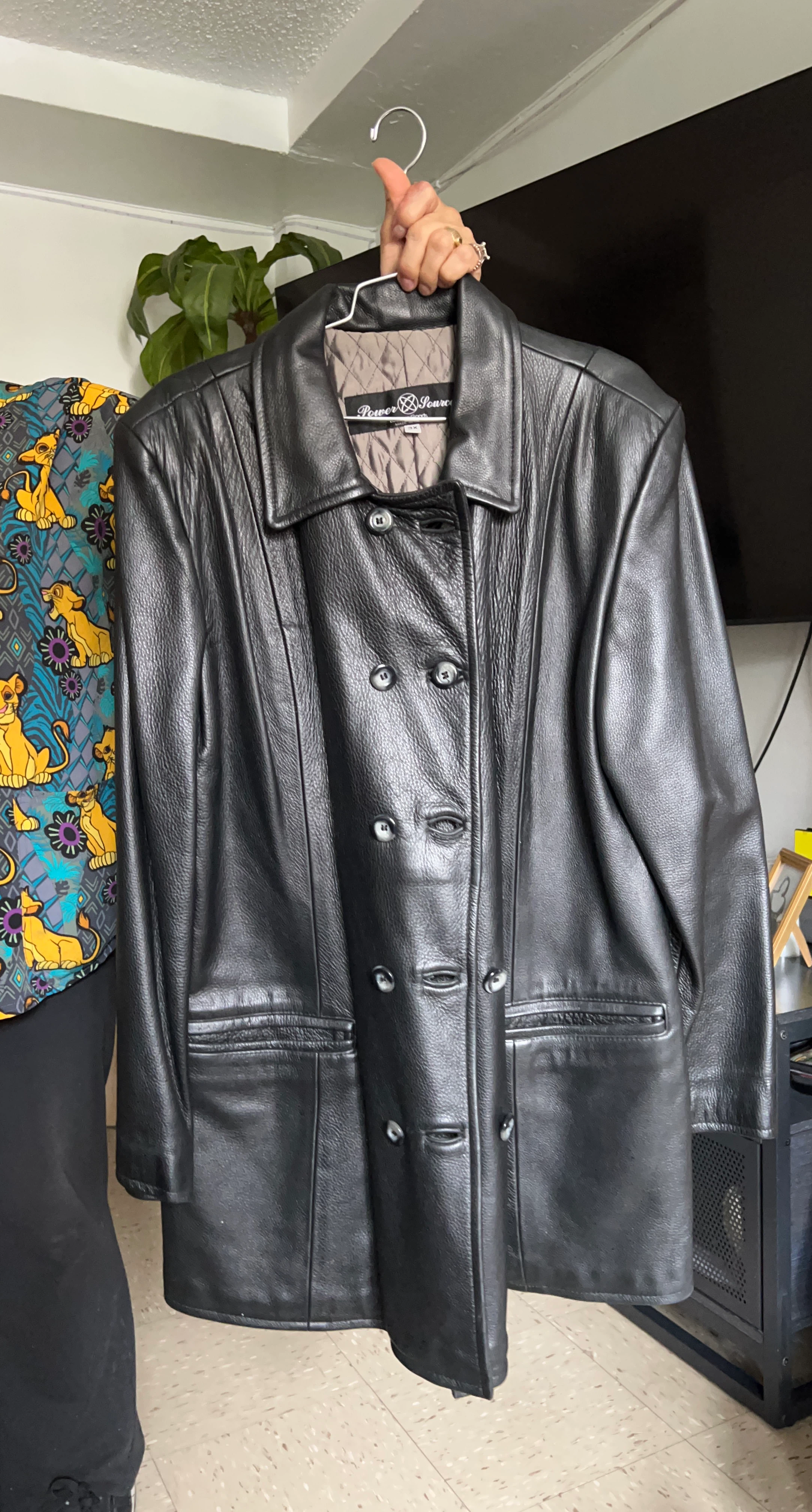 Power Source Black Leather Double-Breasted Jacket