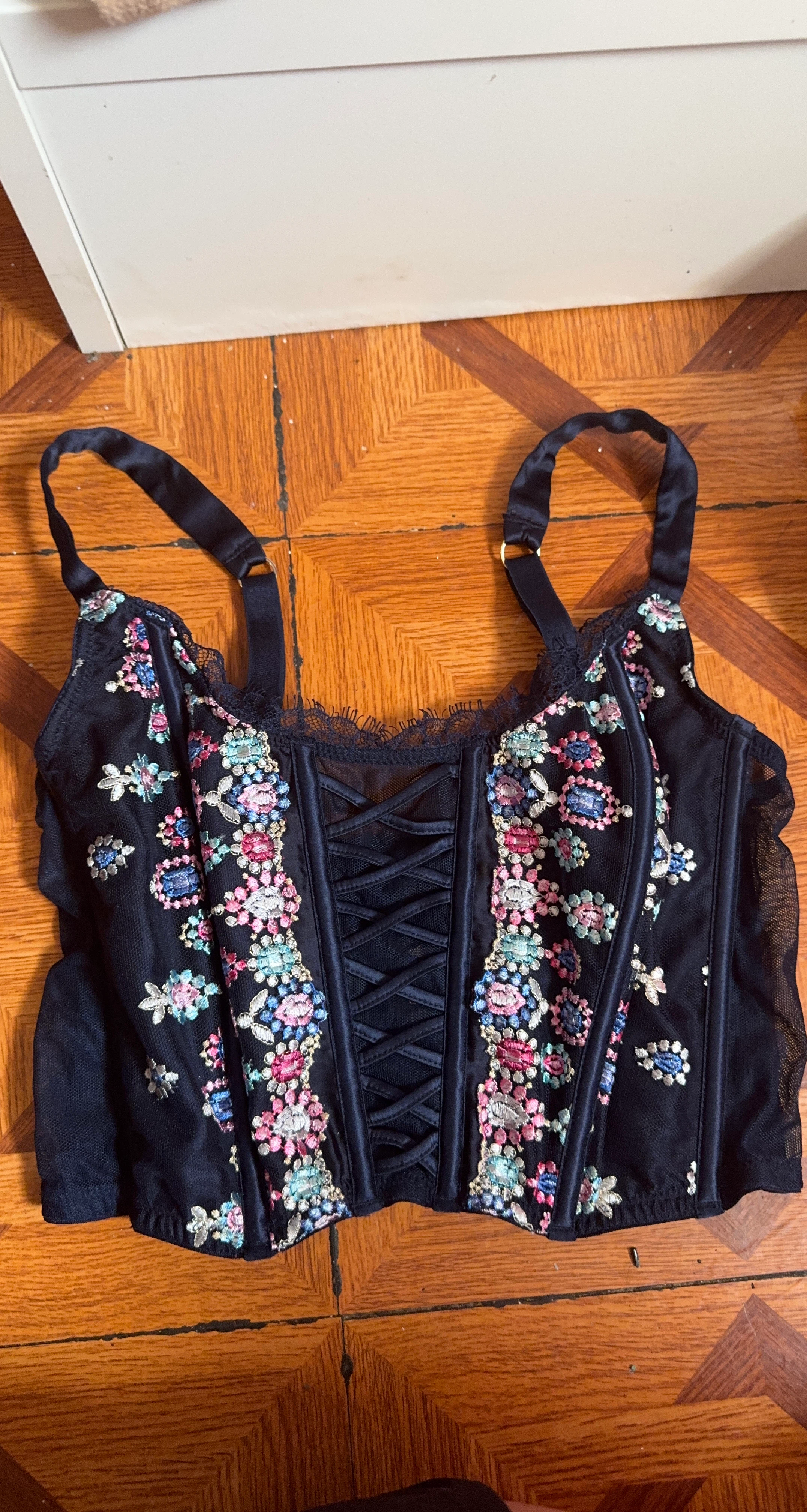 Victorias’s Secret Dark Blue Floral Embroidered Corset Top