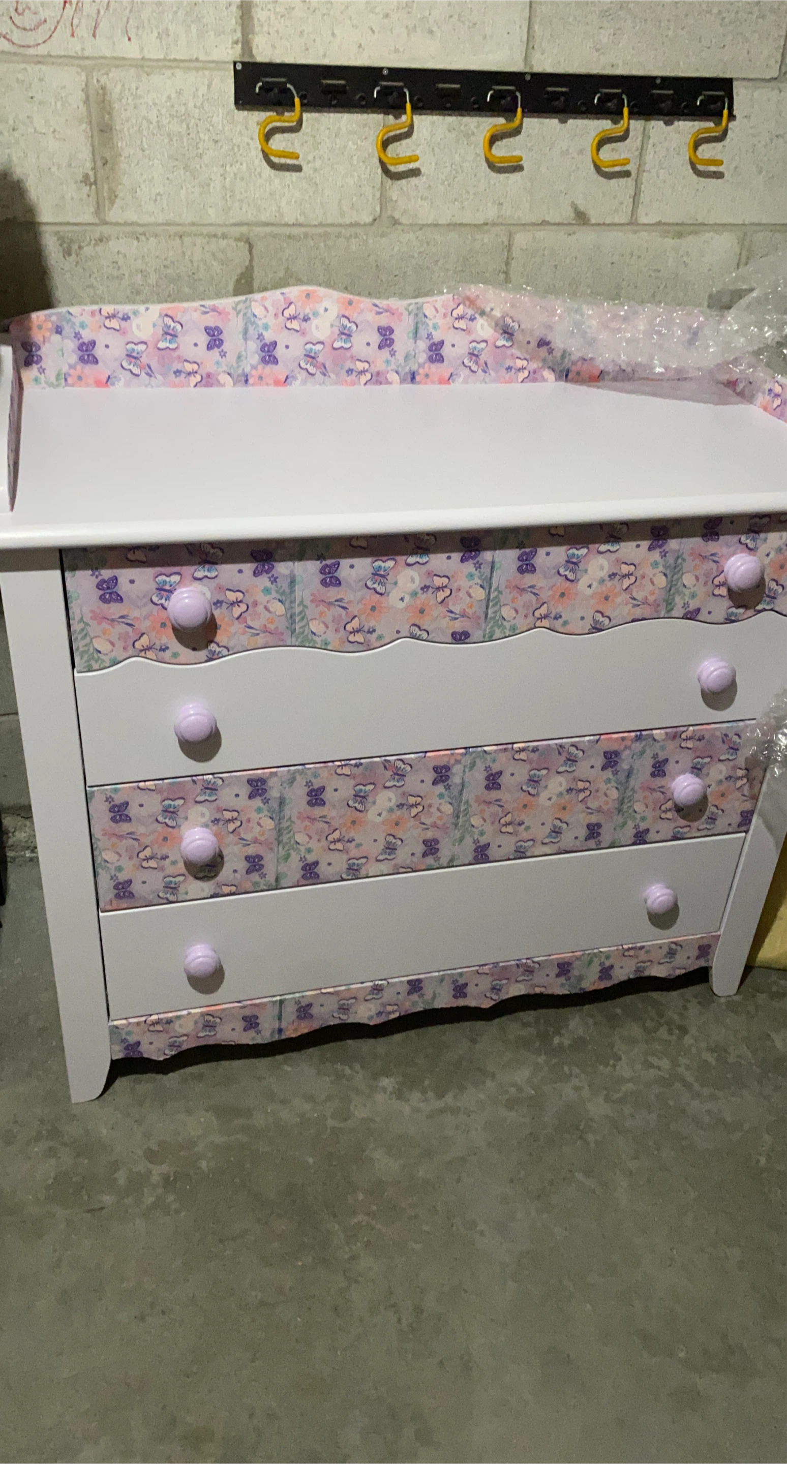 White Dresser with Butterfly and Floral Pattern