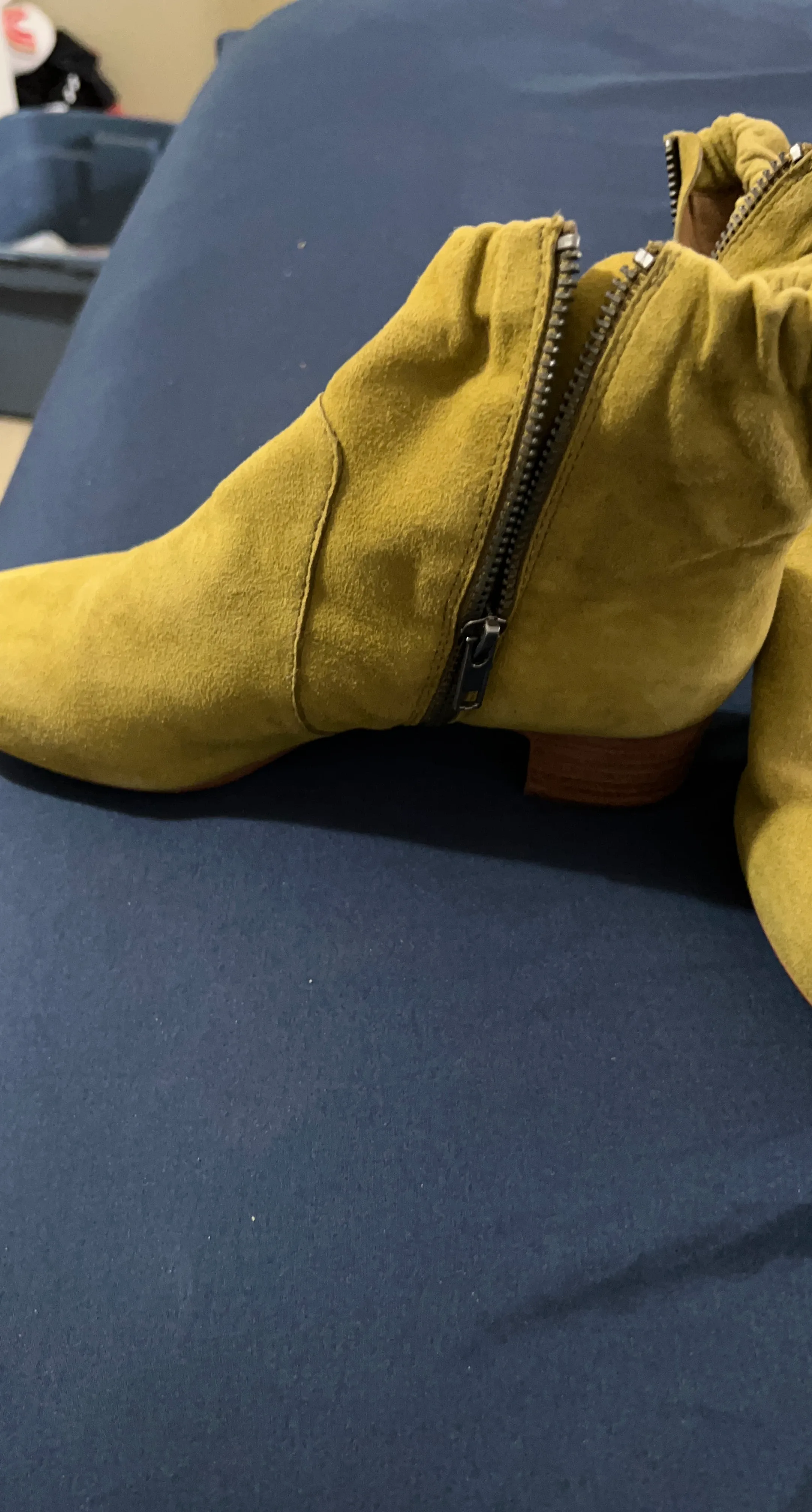 Yellow Suede Ankle Boots with Side Zipper