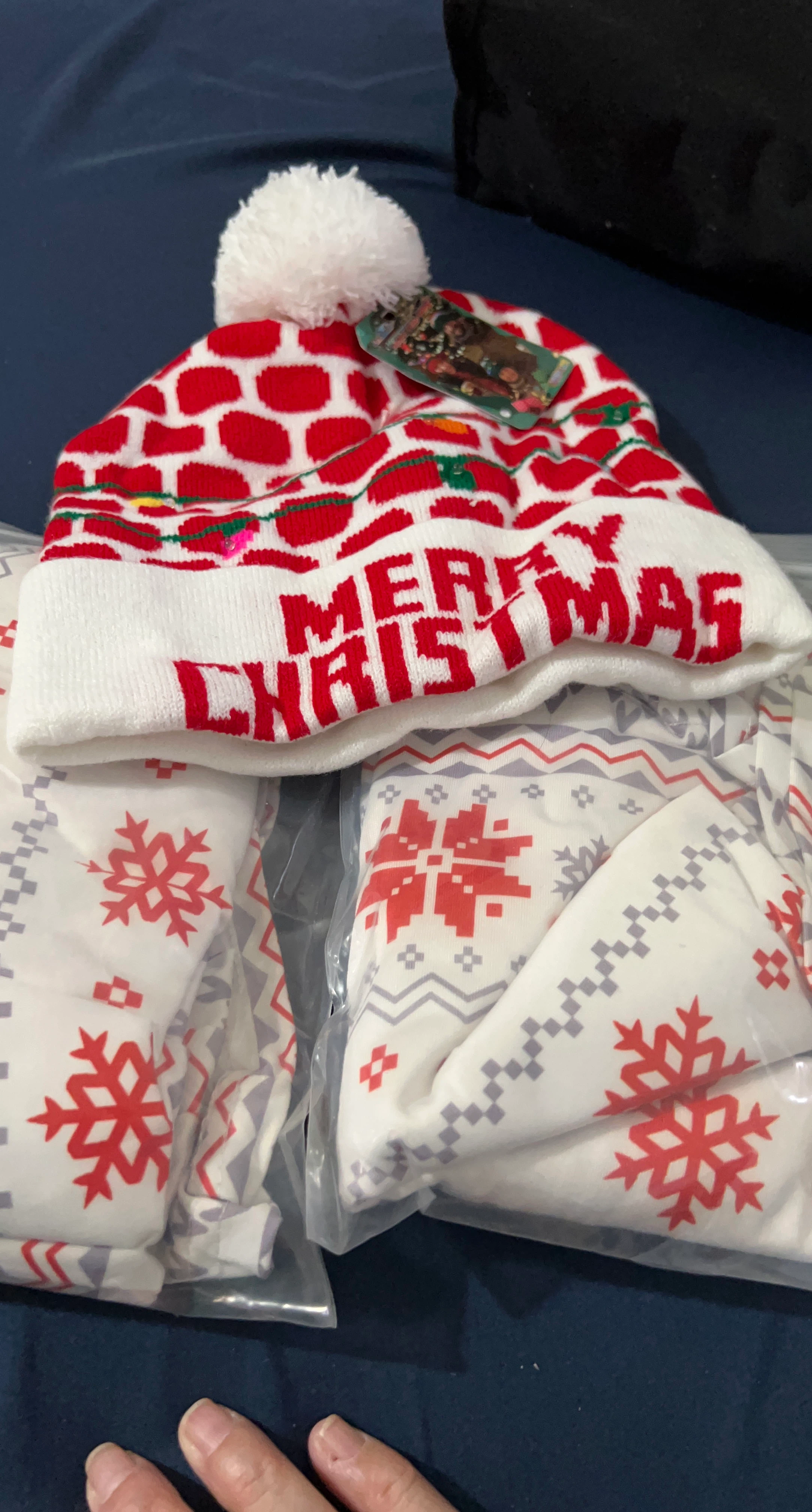 Merry Christmas Knit Hat and Pajama Set