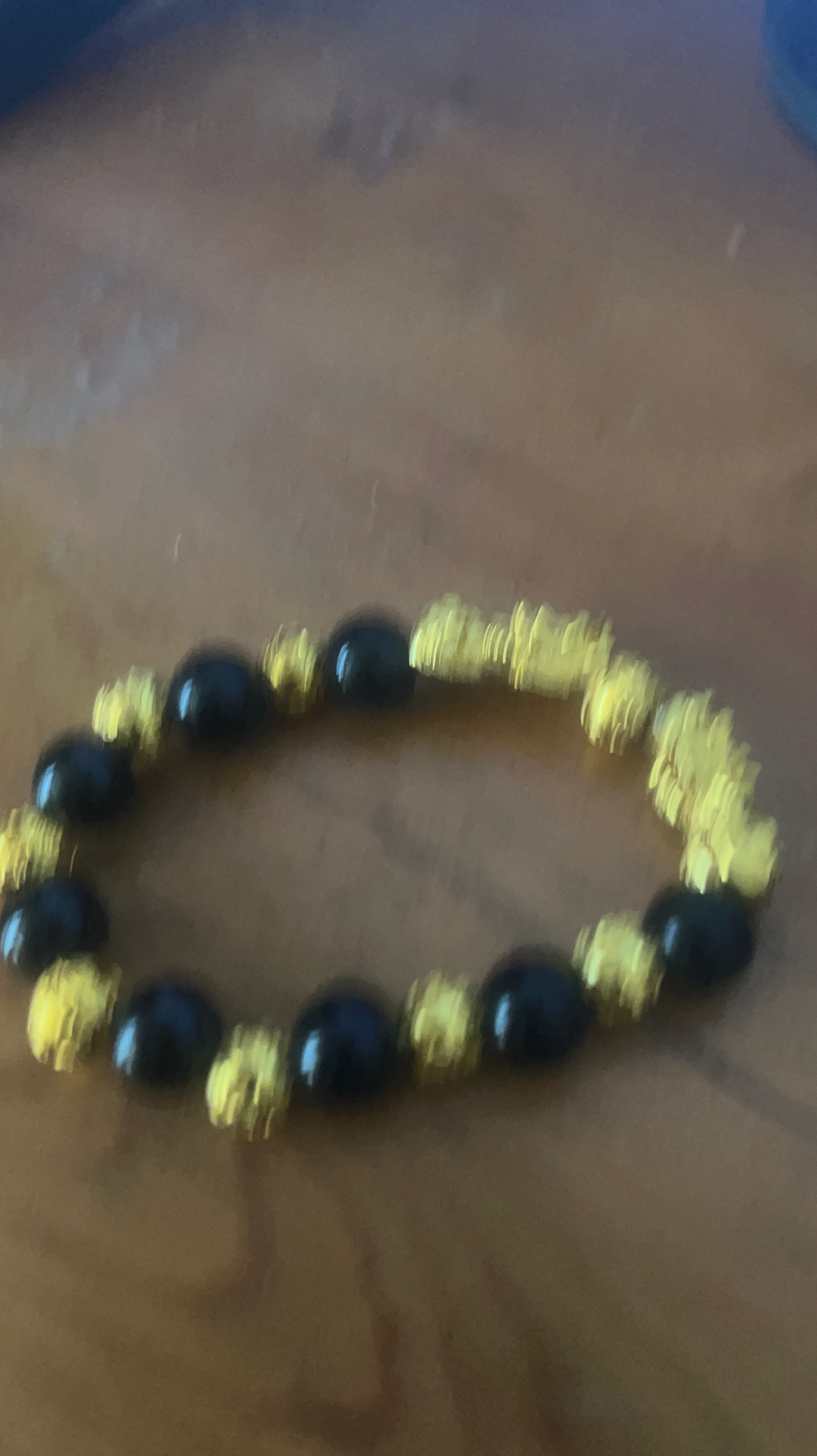 Black Beaded Bracelet with Gold Accents