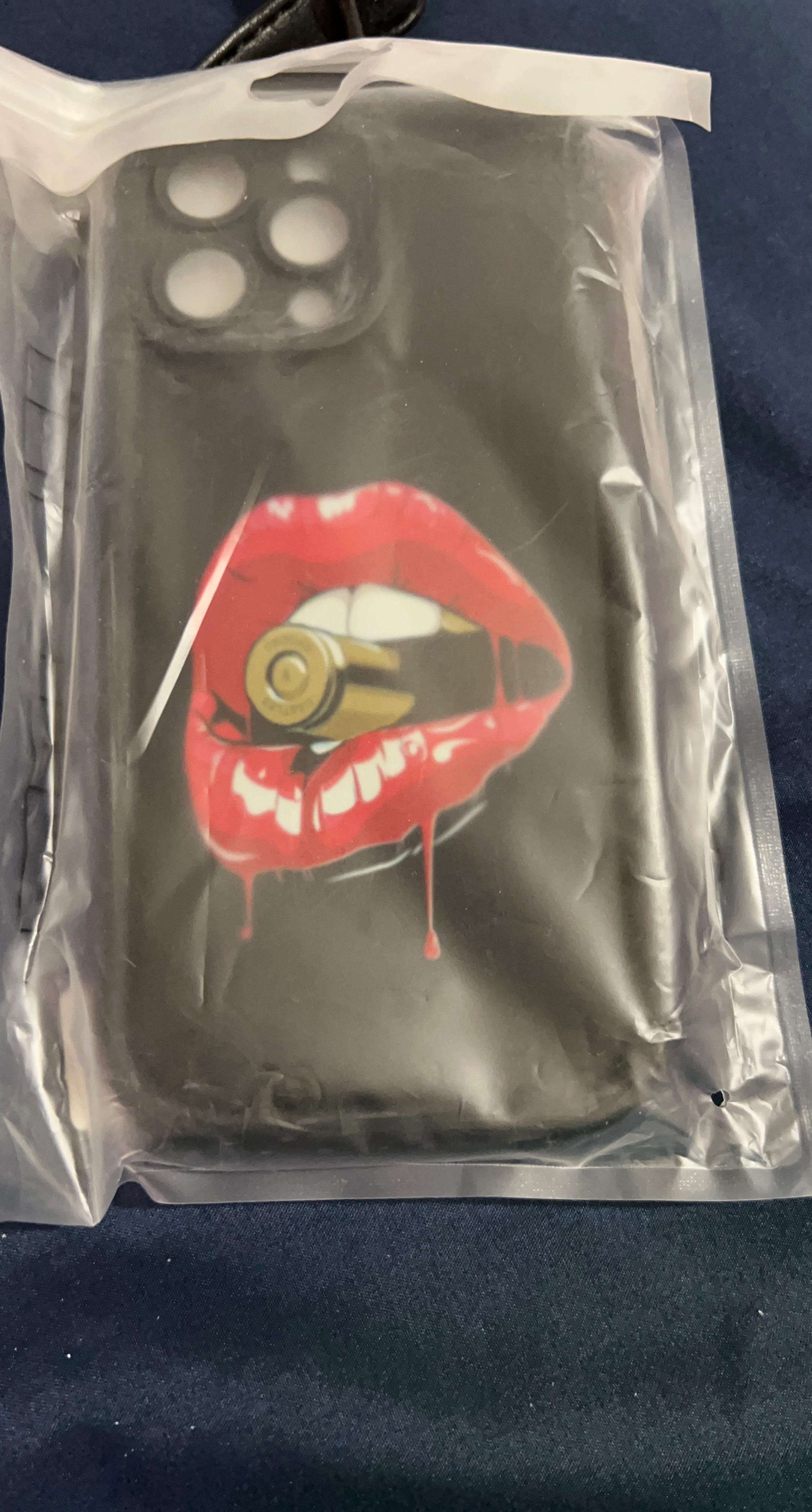 Black iPhone Case with Lips and Bullet Graphic
