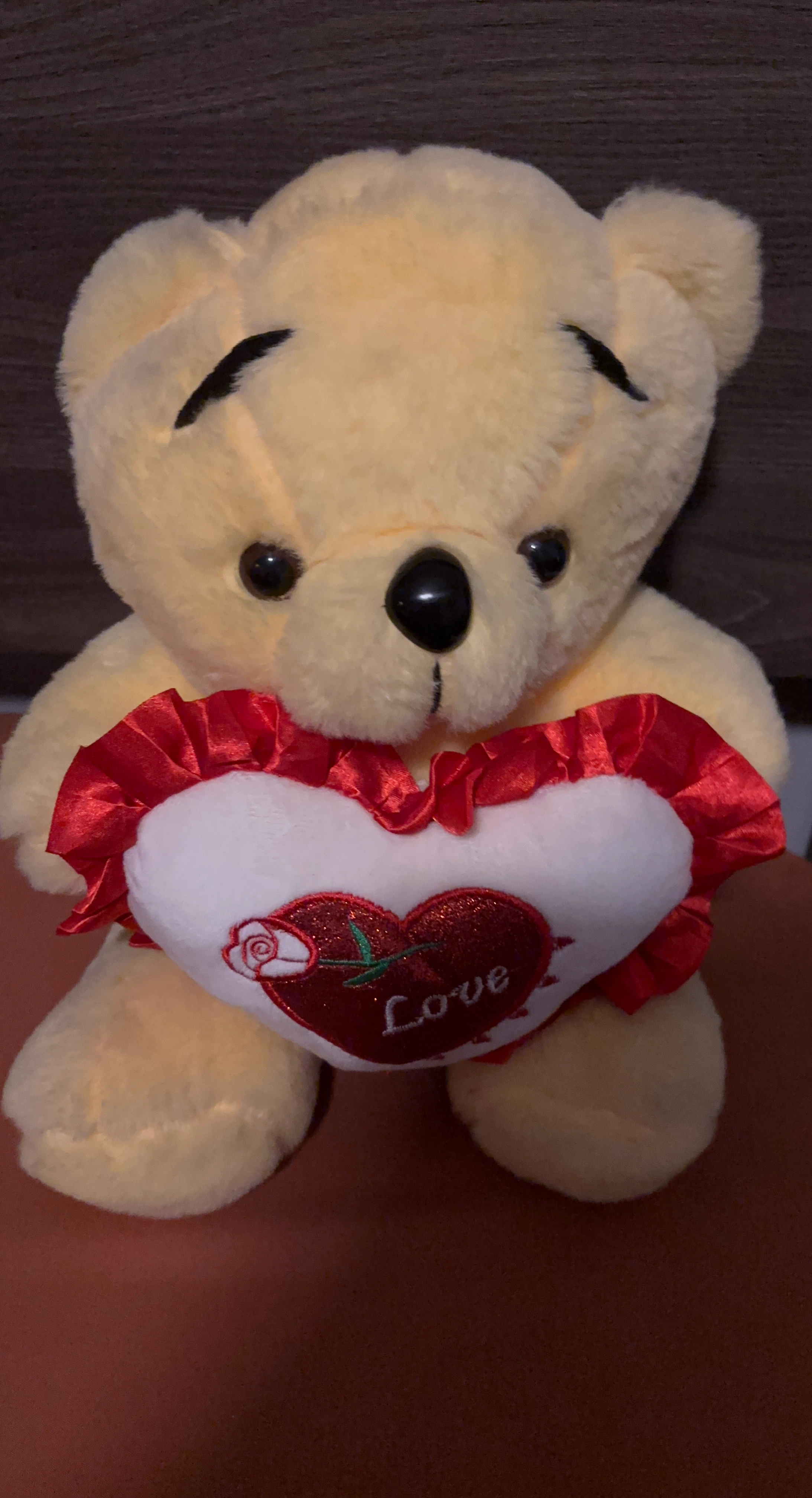 Yellow Teddy Bear with "Love" Heart Pillow