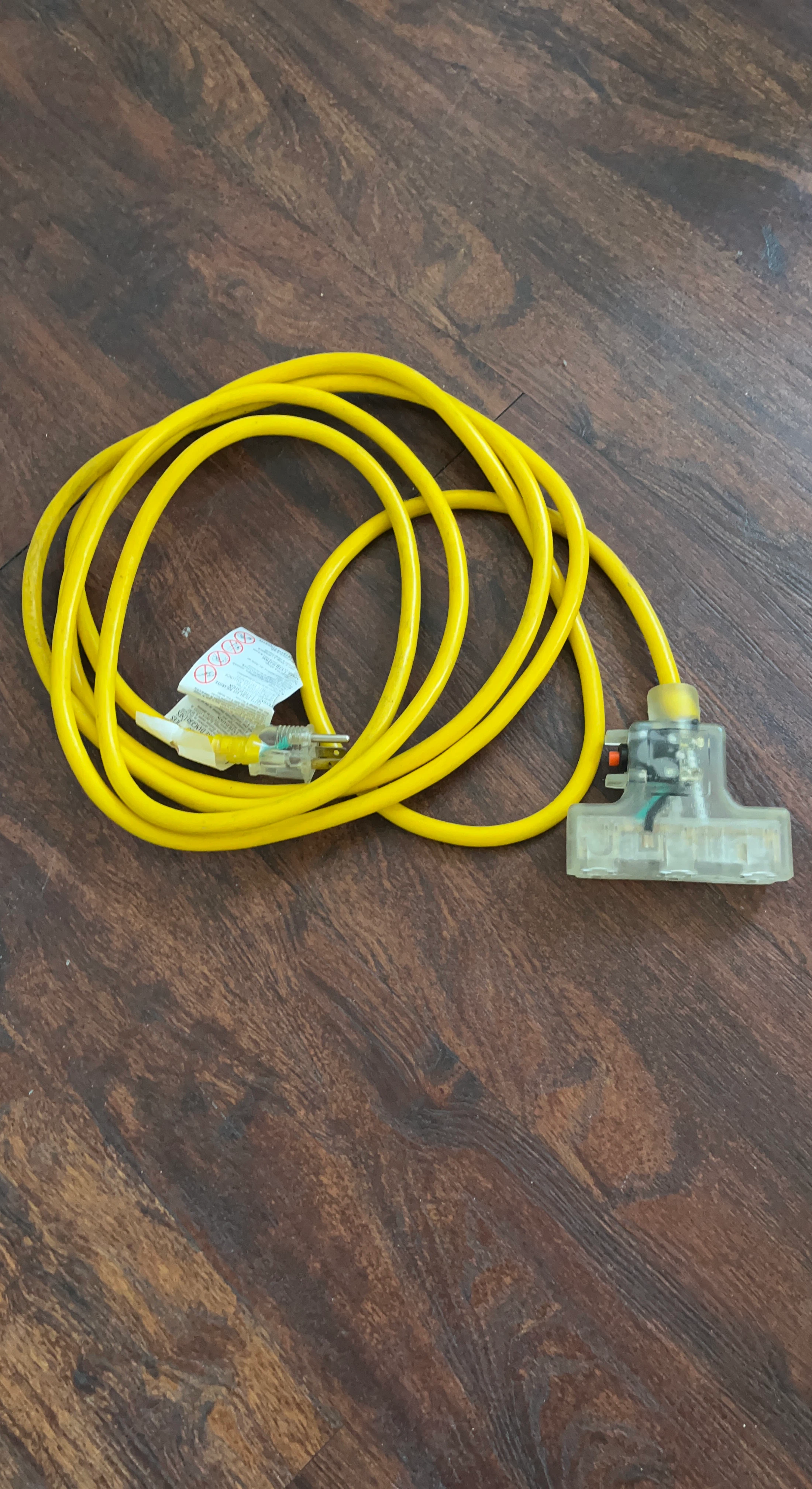 Yellow Extension Cord with 3-Way Outlet