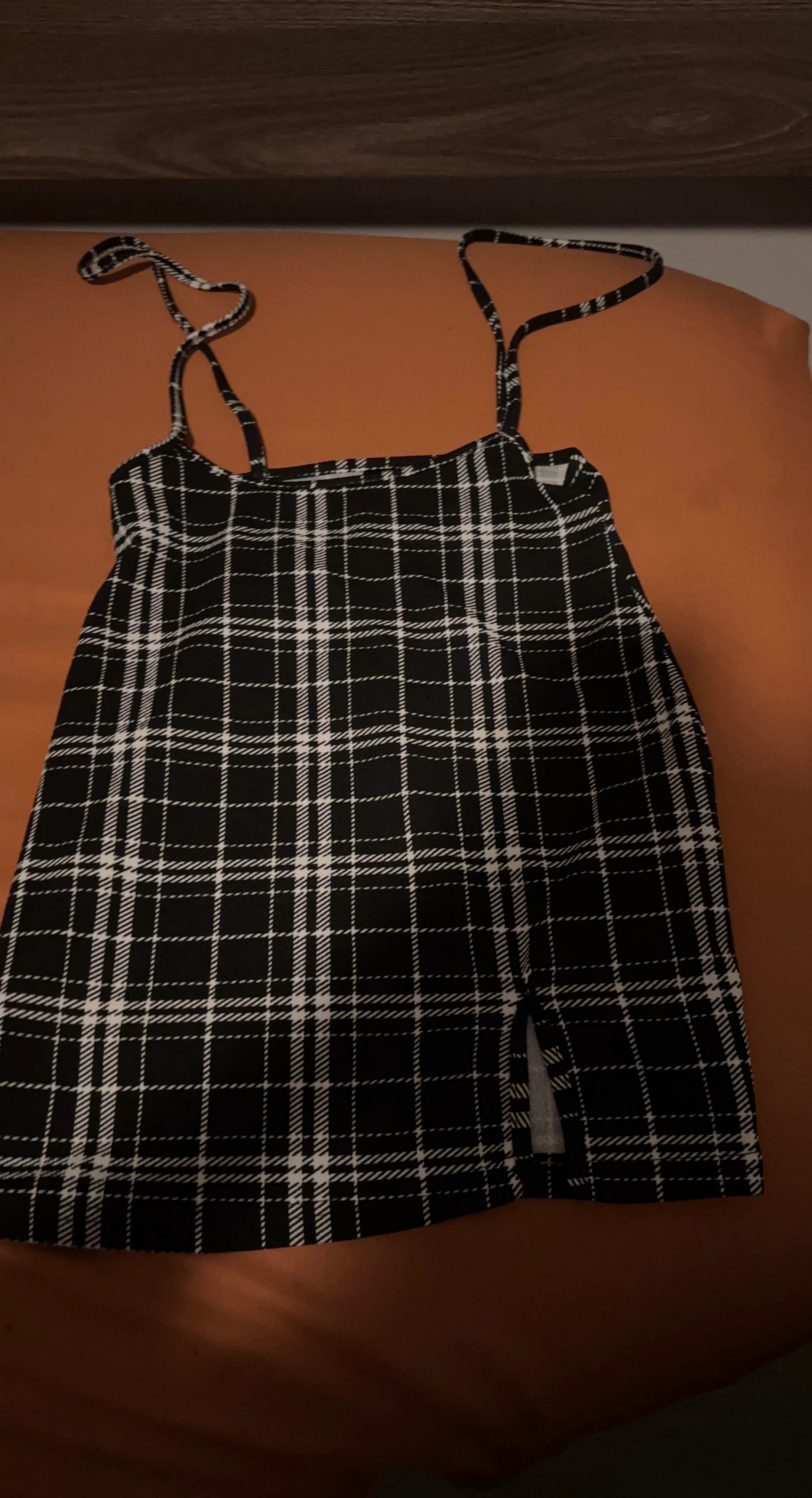 Black and White Plaid Mini Dress with Slit