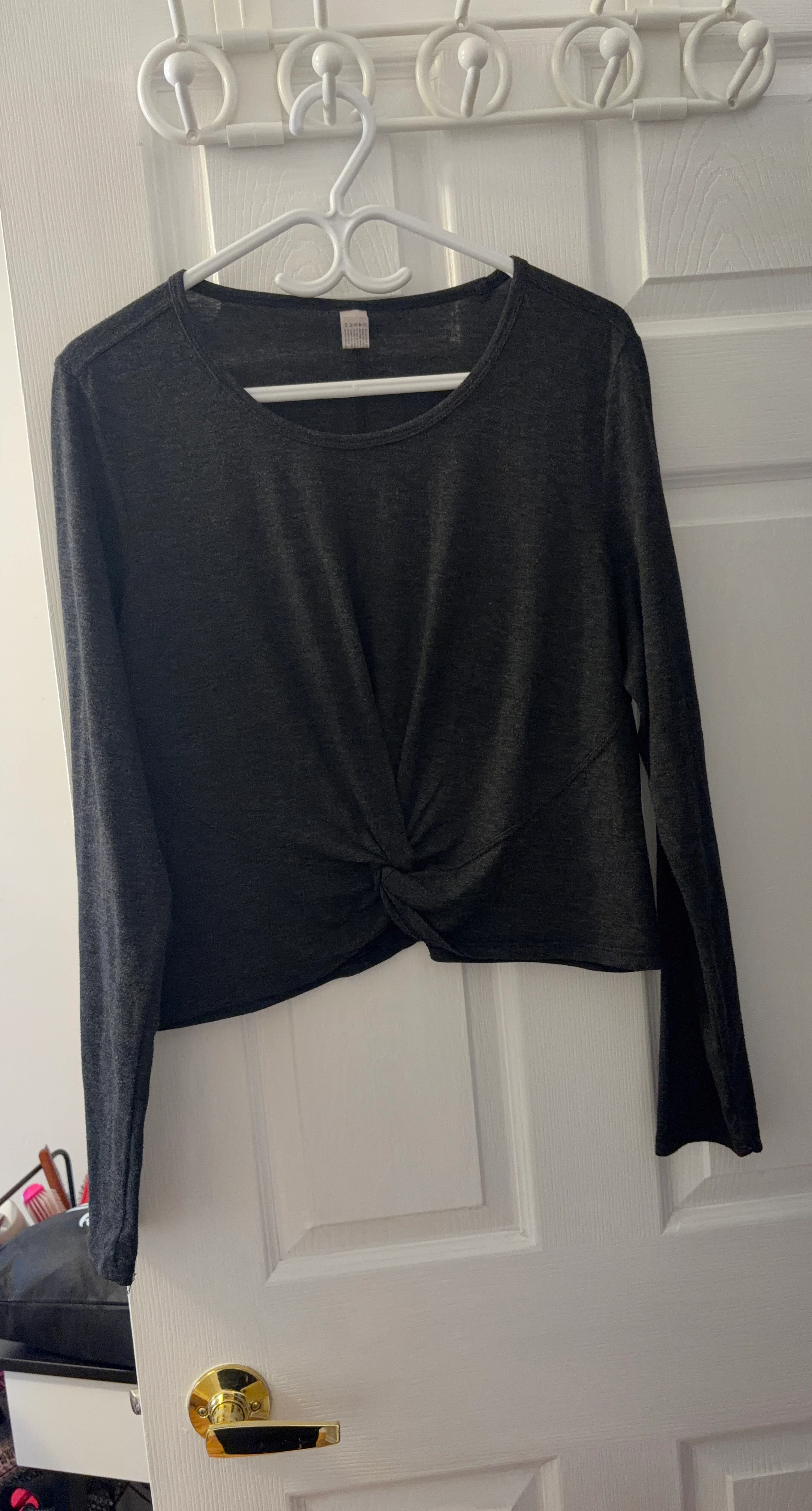 Women's Dark Grey Twist Front Long Sleeve Top
