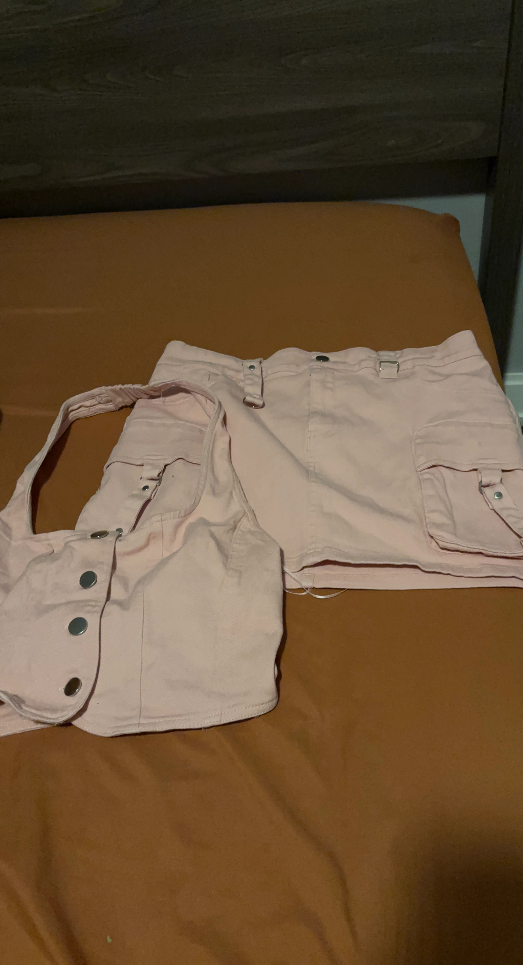 Pink Cargo Vest and Skirt Set
