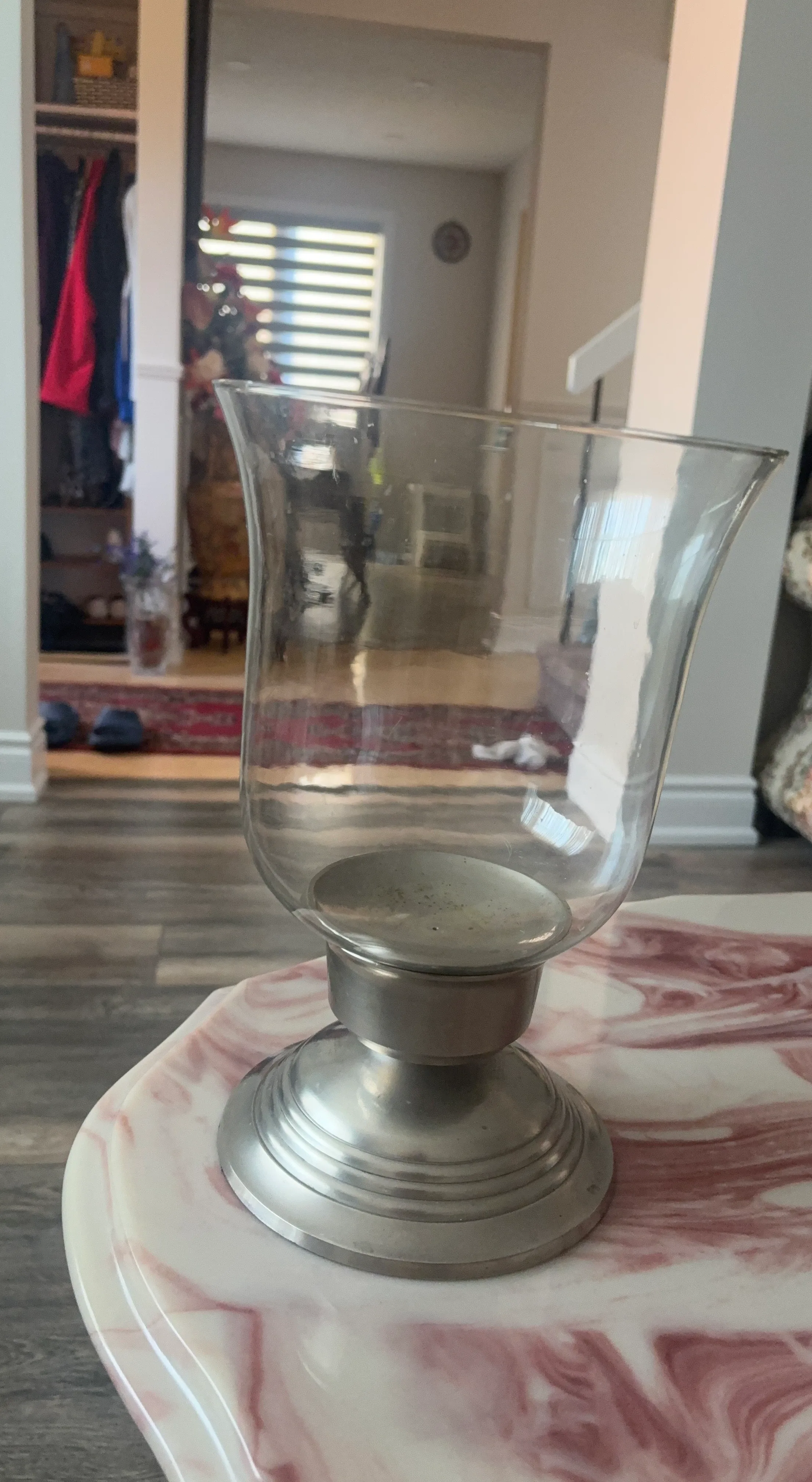 Glass Hurricane Candle Holder with Metal Base