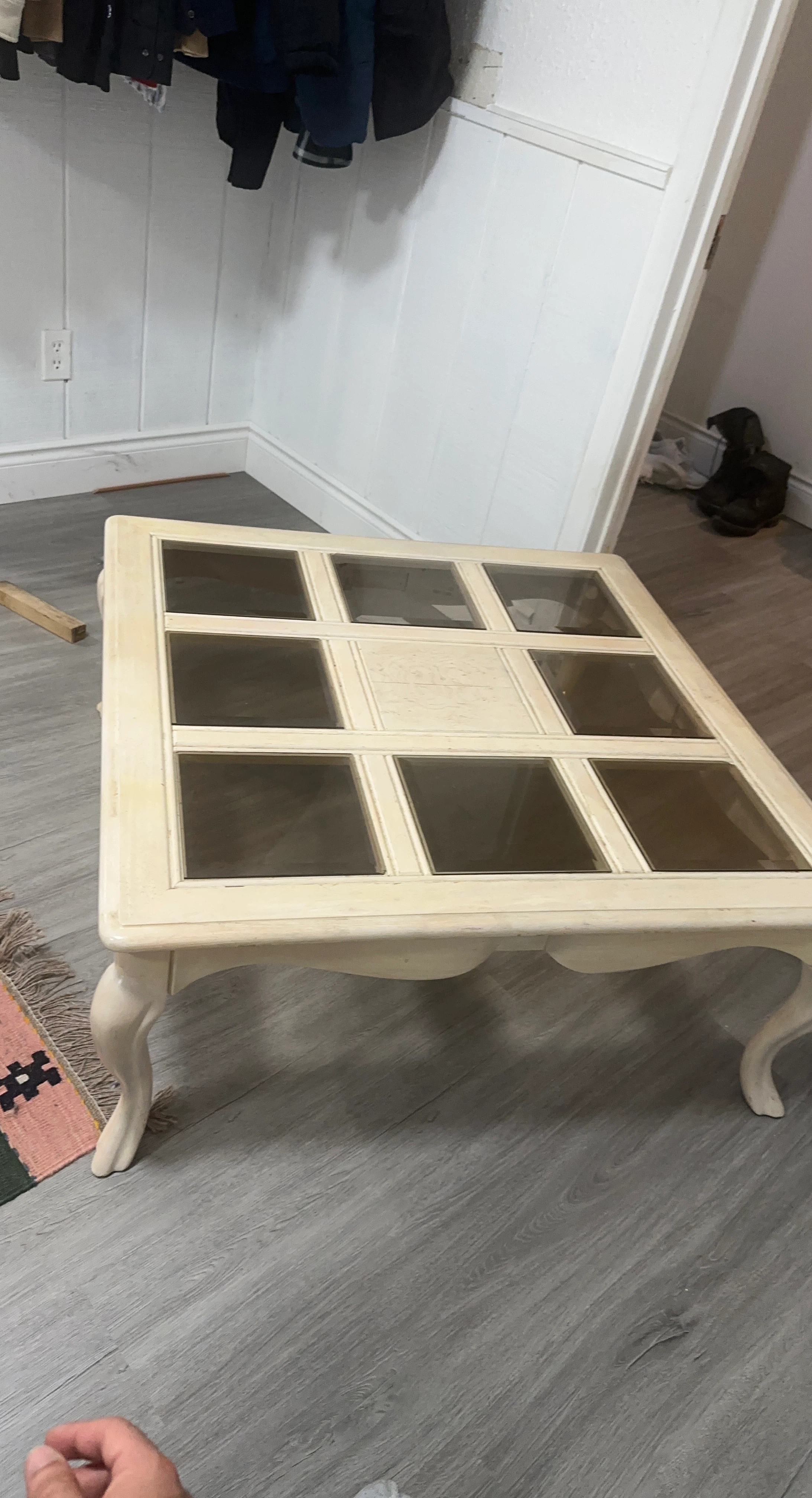 Cream Coffee Table with Glass Panes