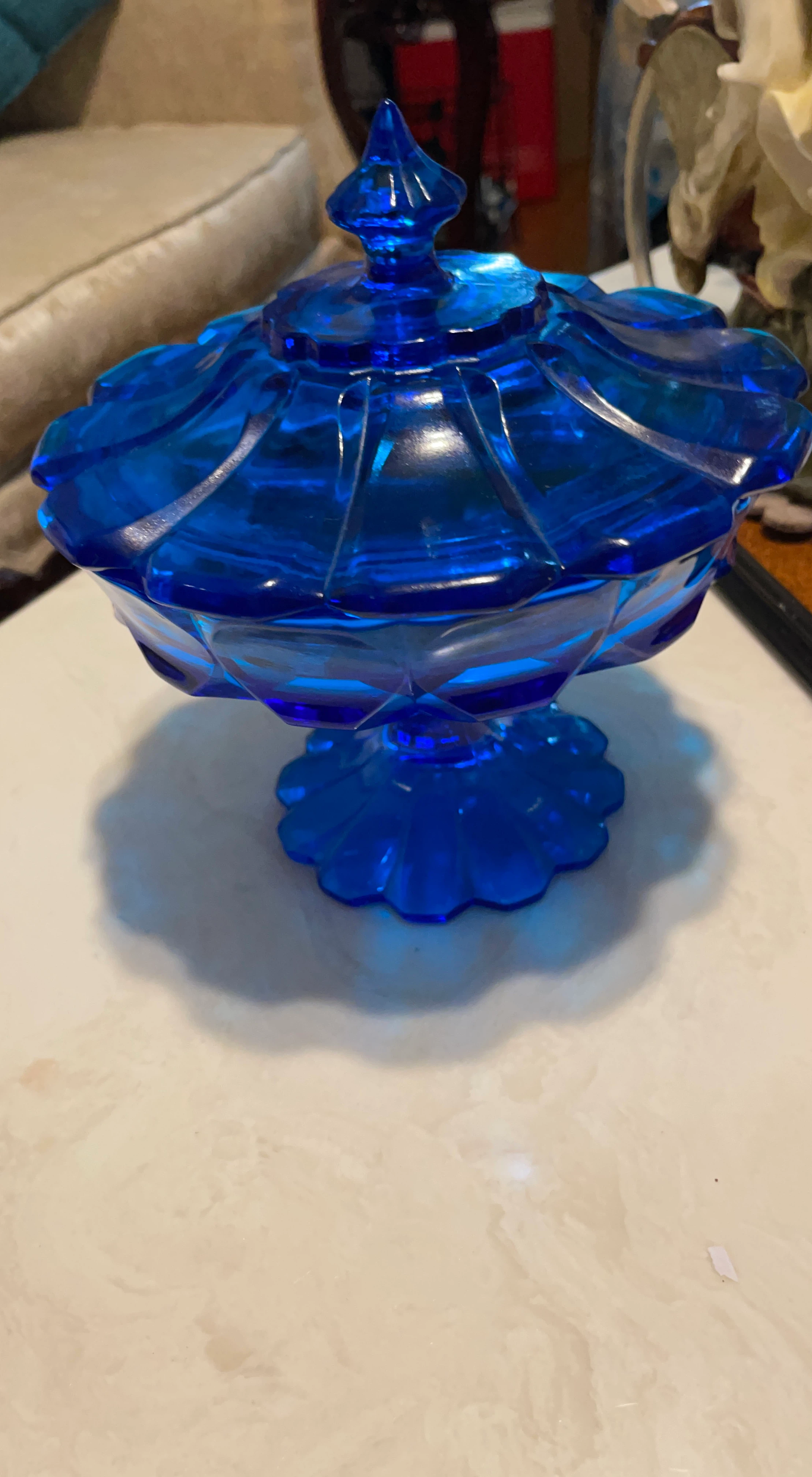 Blue Glass Candy Dish with Lid