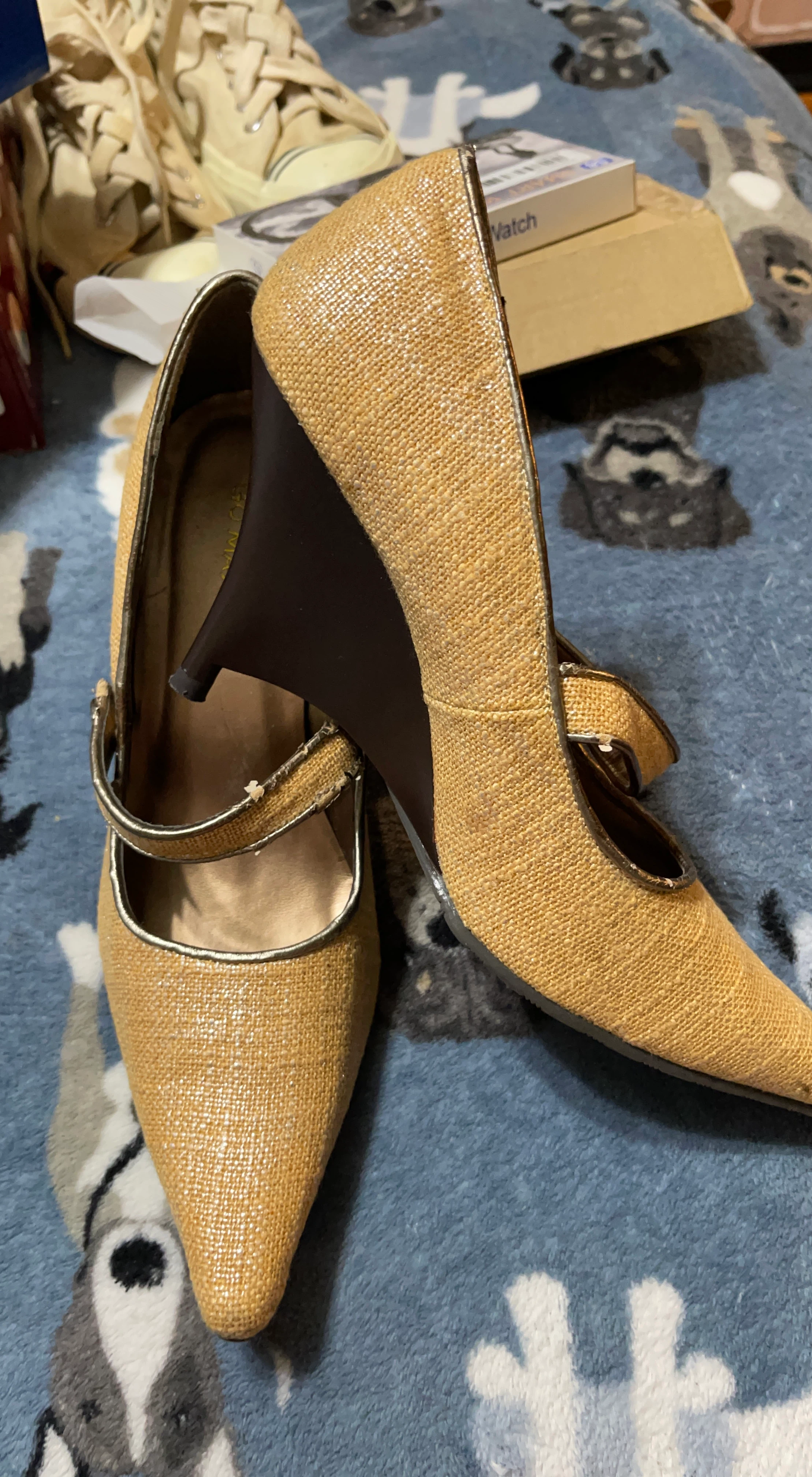 Brown Woven Wedge Heels with Ankle Strap