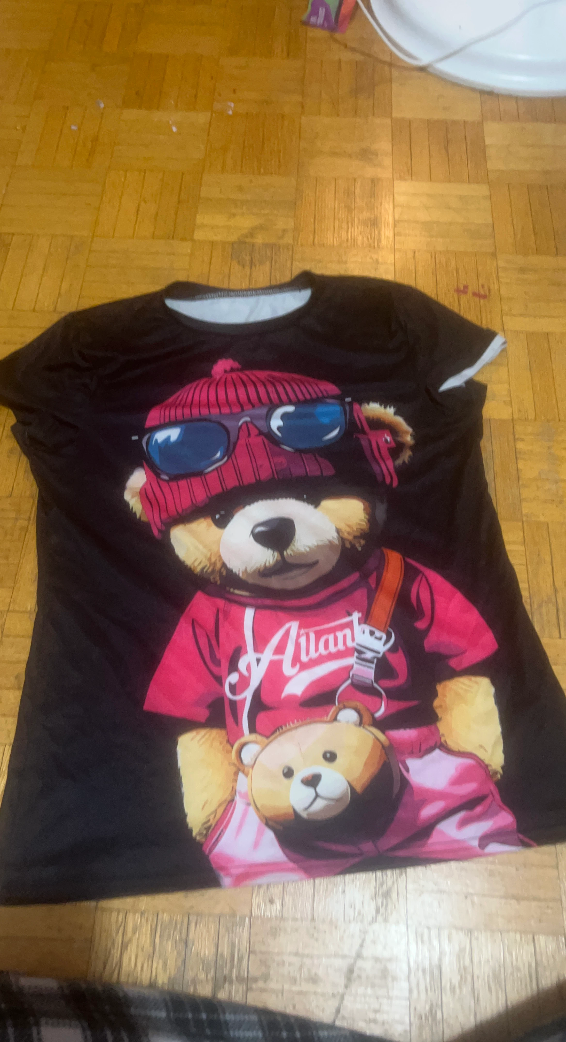 Black T-Shirt with Teddy Bear Graphic