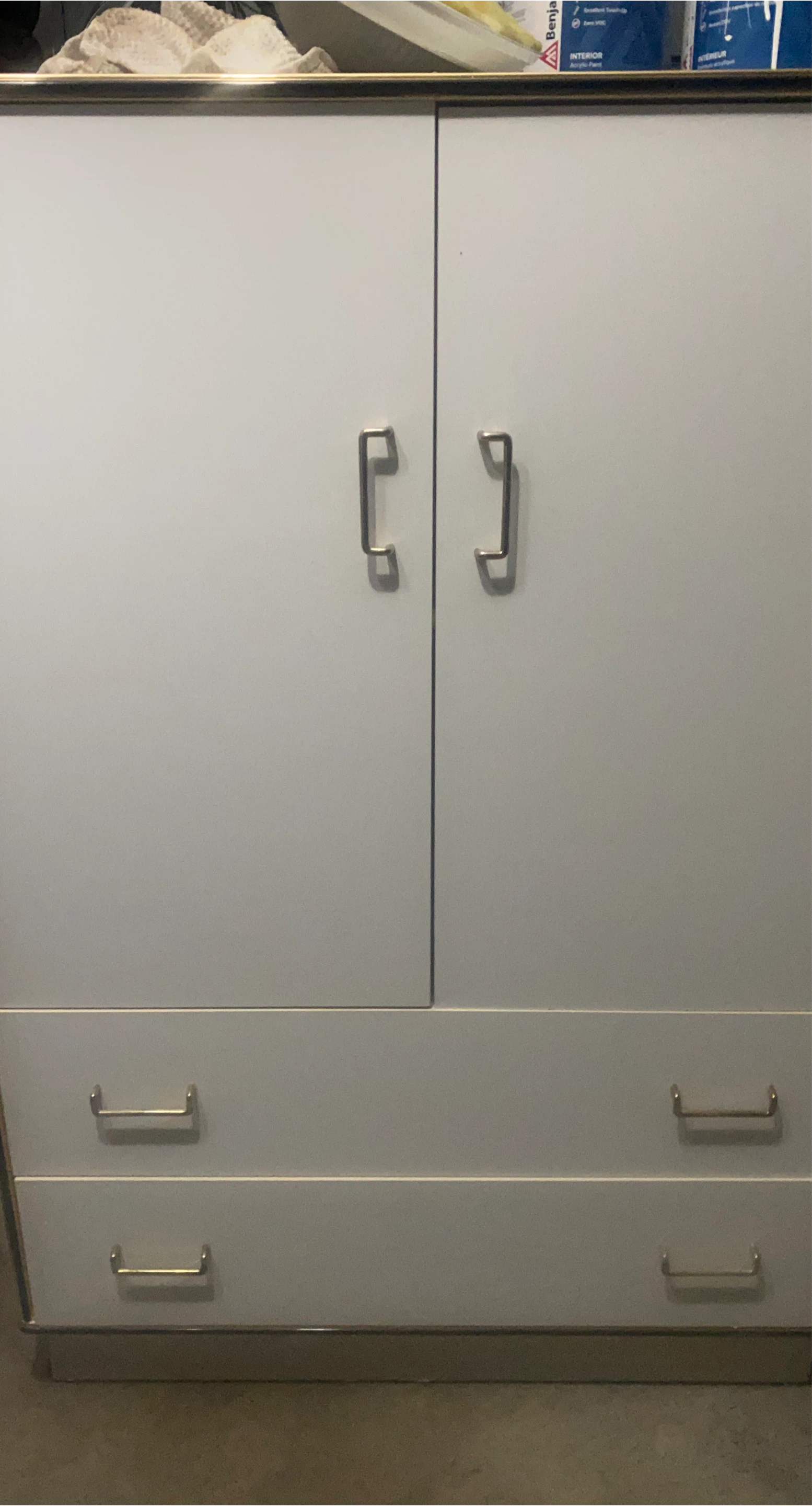 White Two-Door Cabinet with Drawers