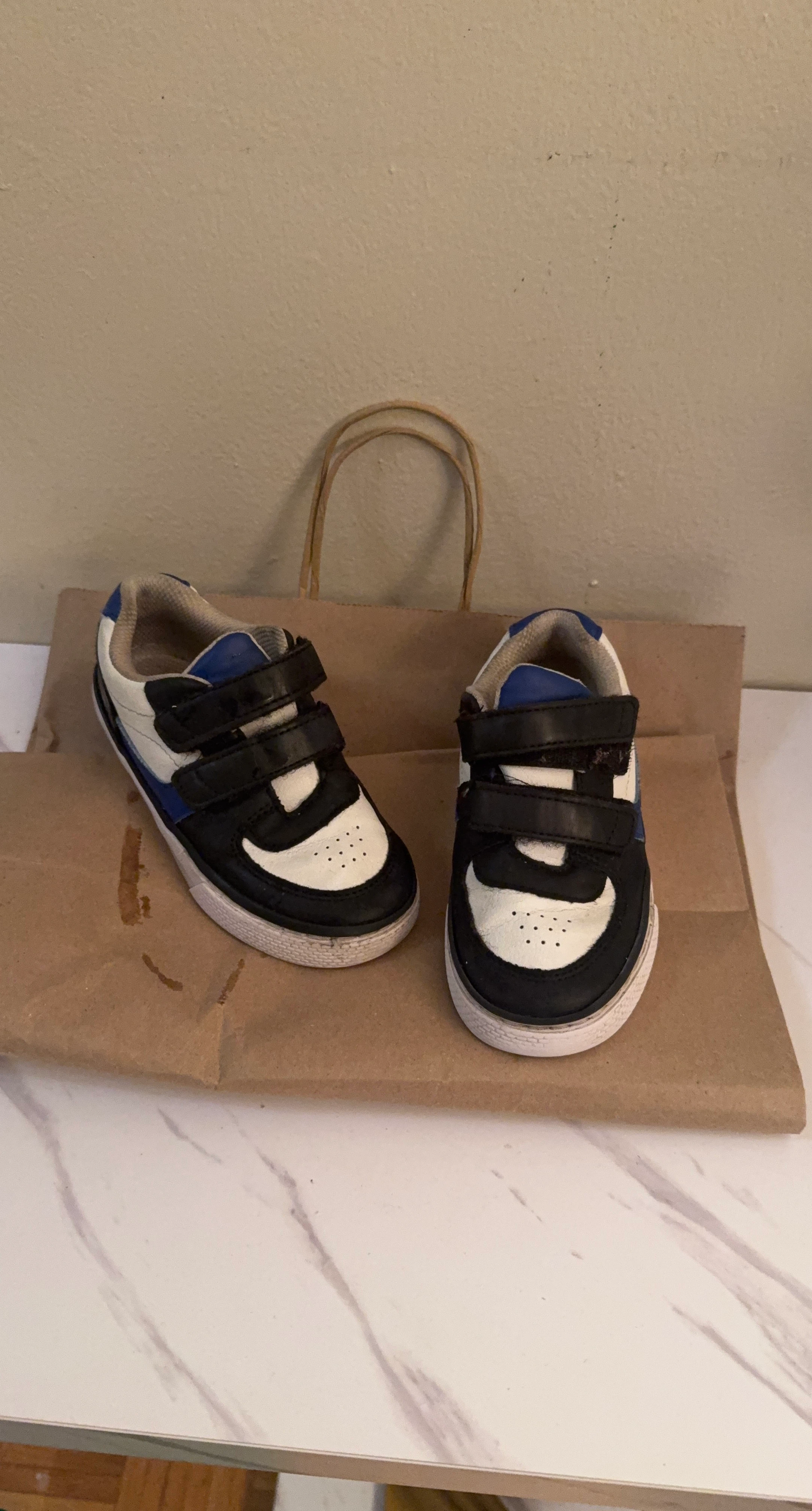 Kids' Black and White Sneakers with Blue Accents