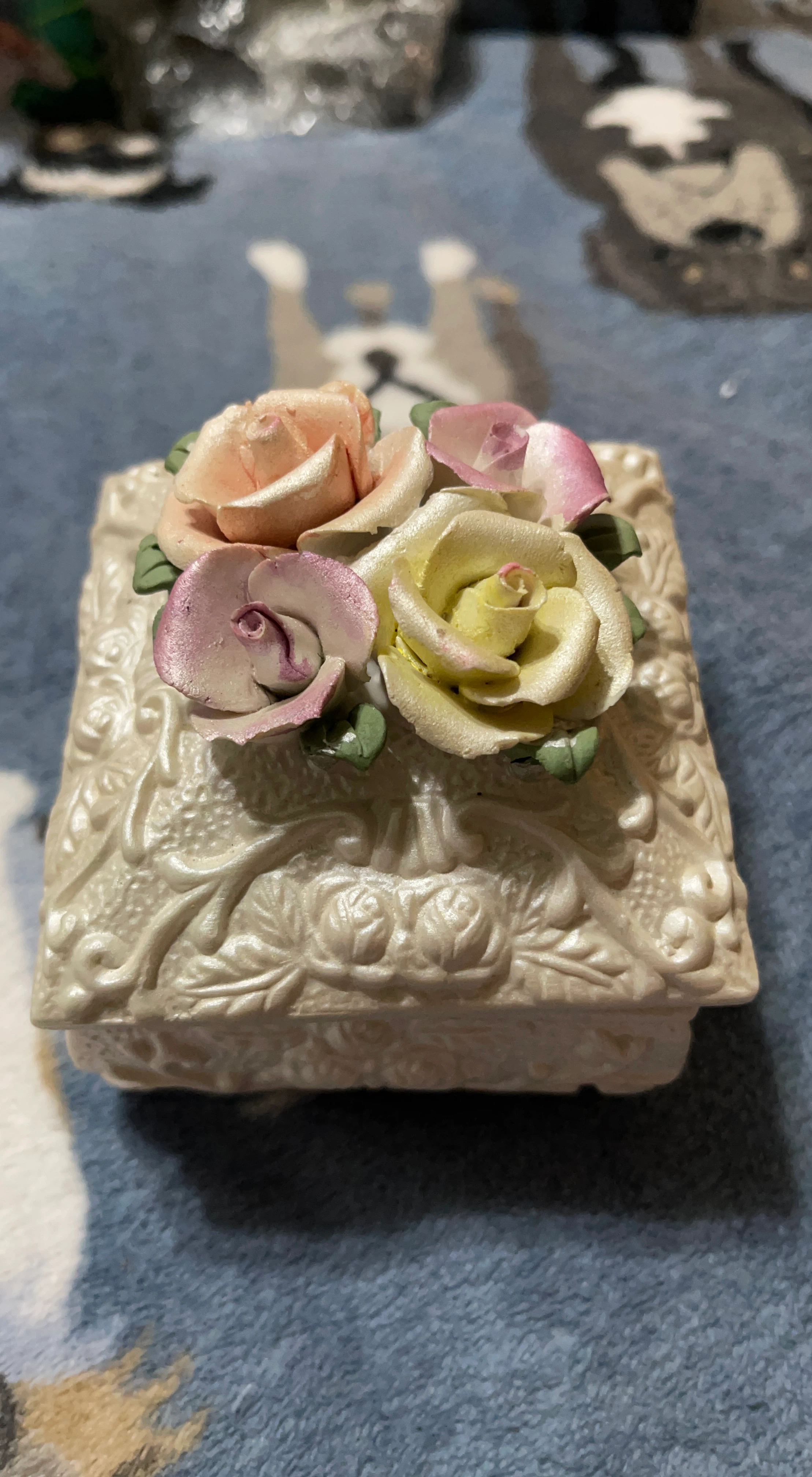 Decorative Hinged Trinket Box with Roses