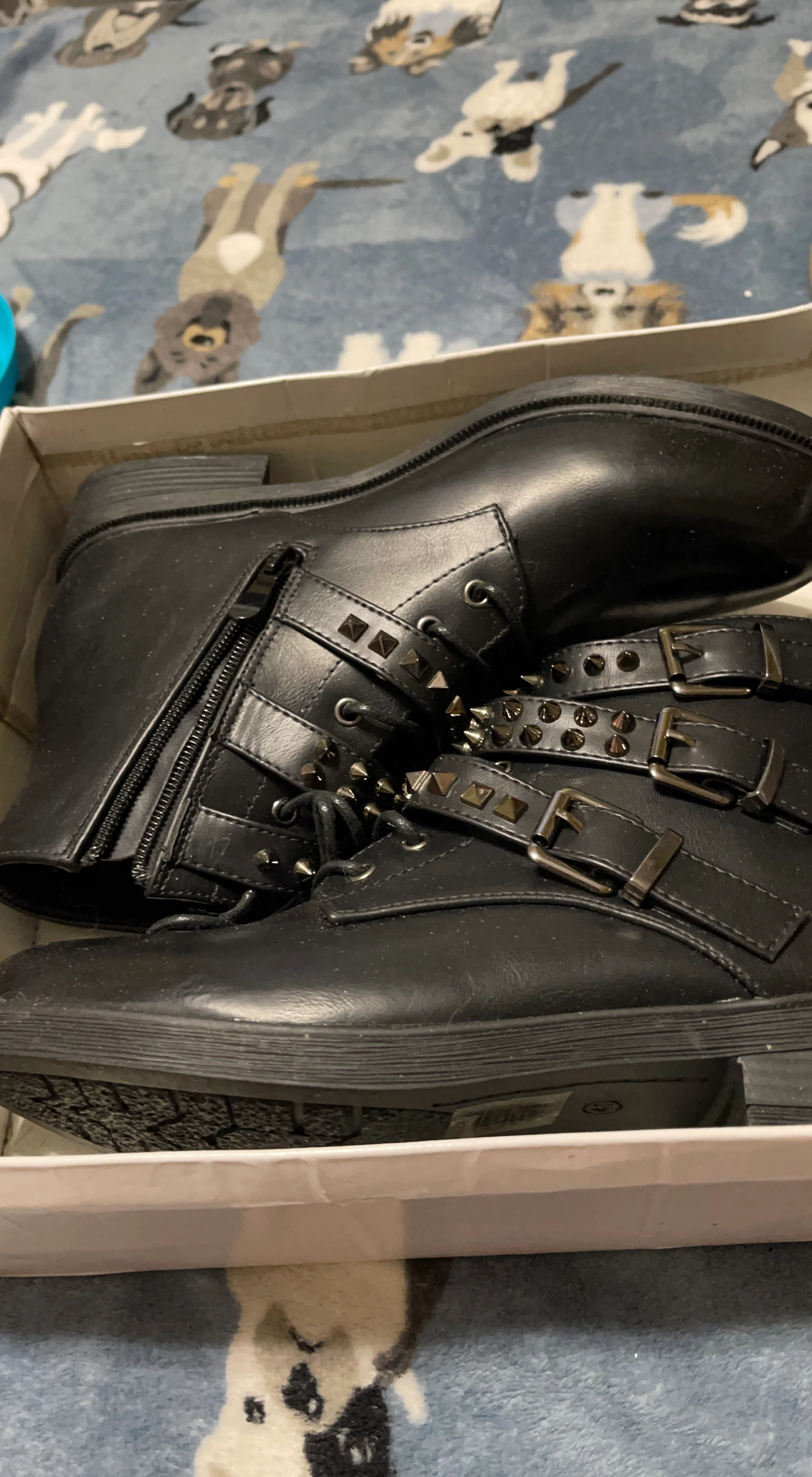 Black Studded Buckle Combat Boots