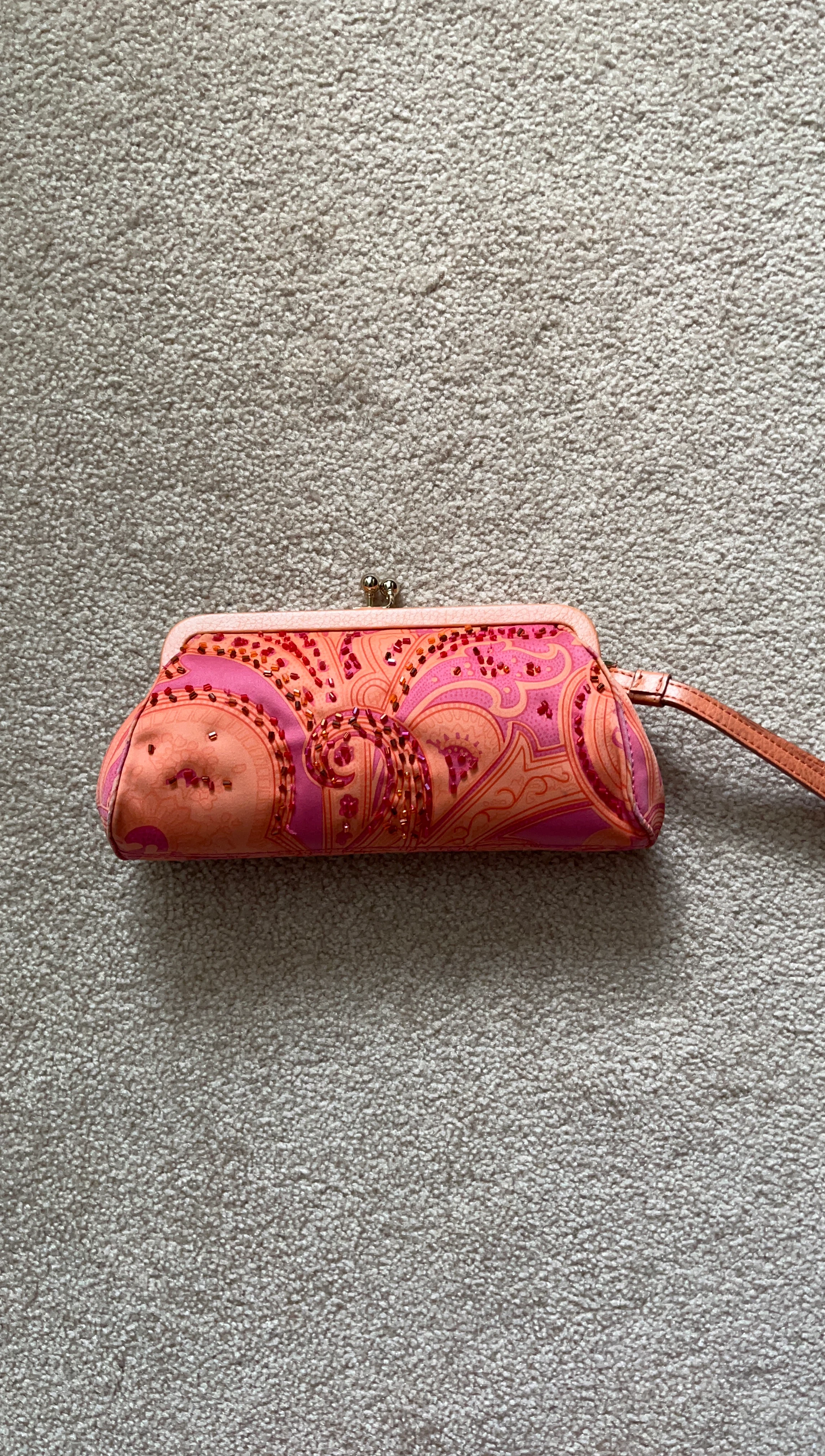 Pink and Orange Beaded Clutch Purse