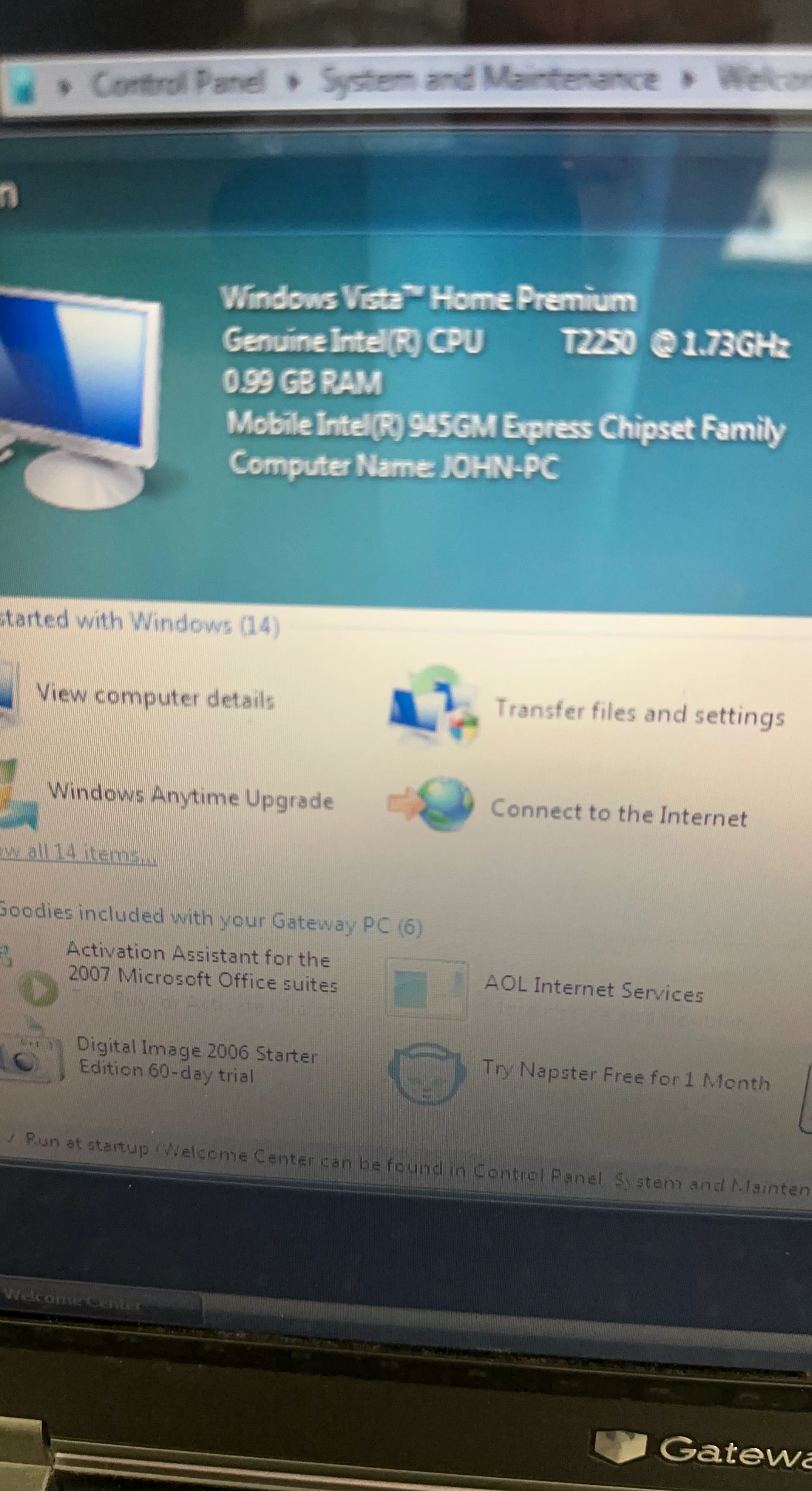Gateway Laptop with Windows Vista