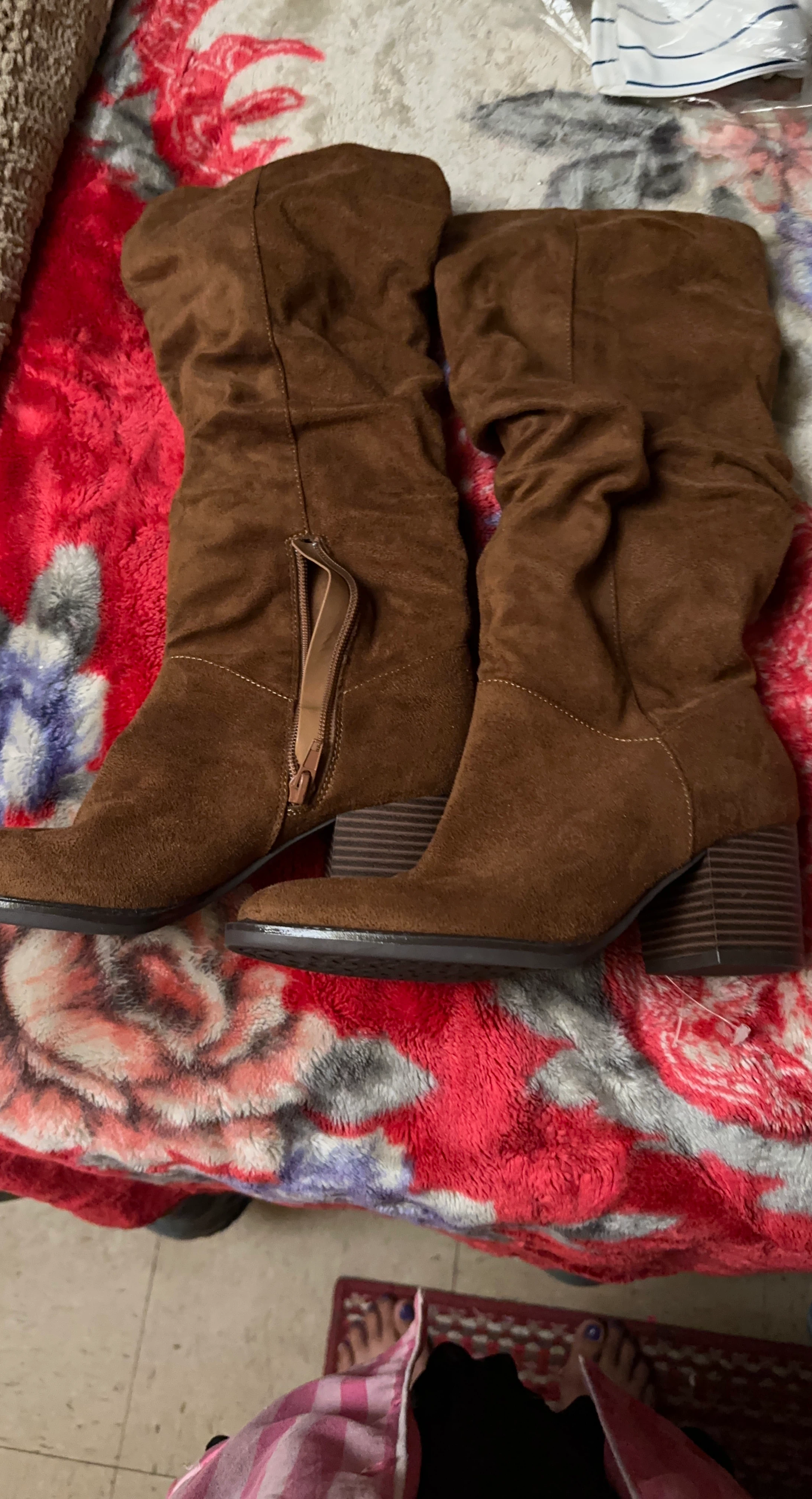 Brown Suede Slouchy Knee-High Boots