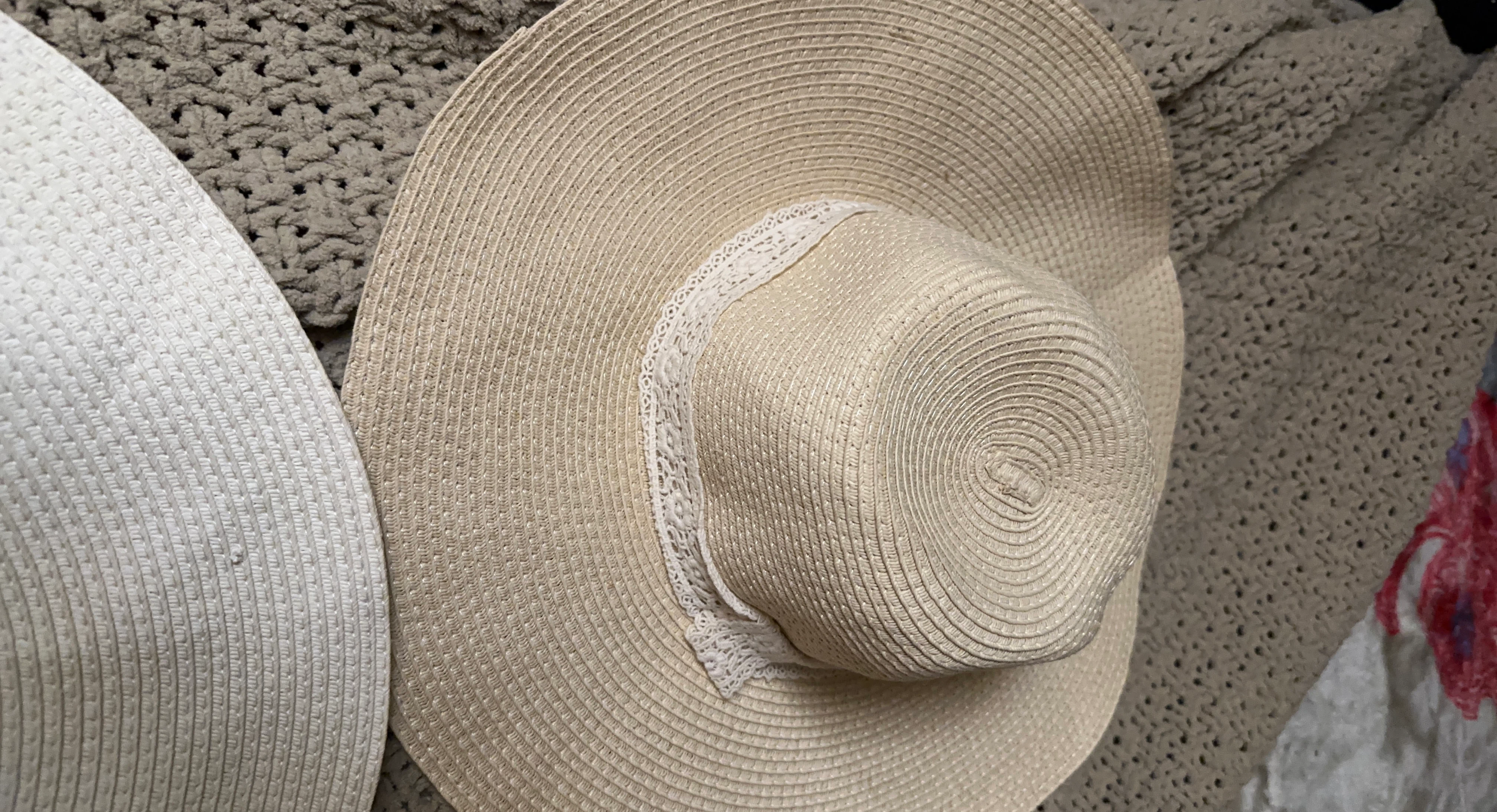 Straw Sun Hat with Lace Trim