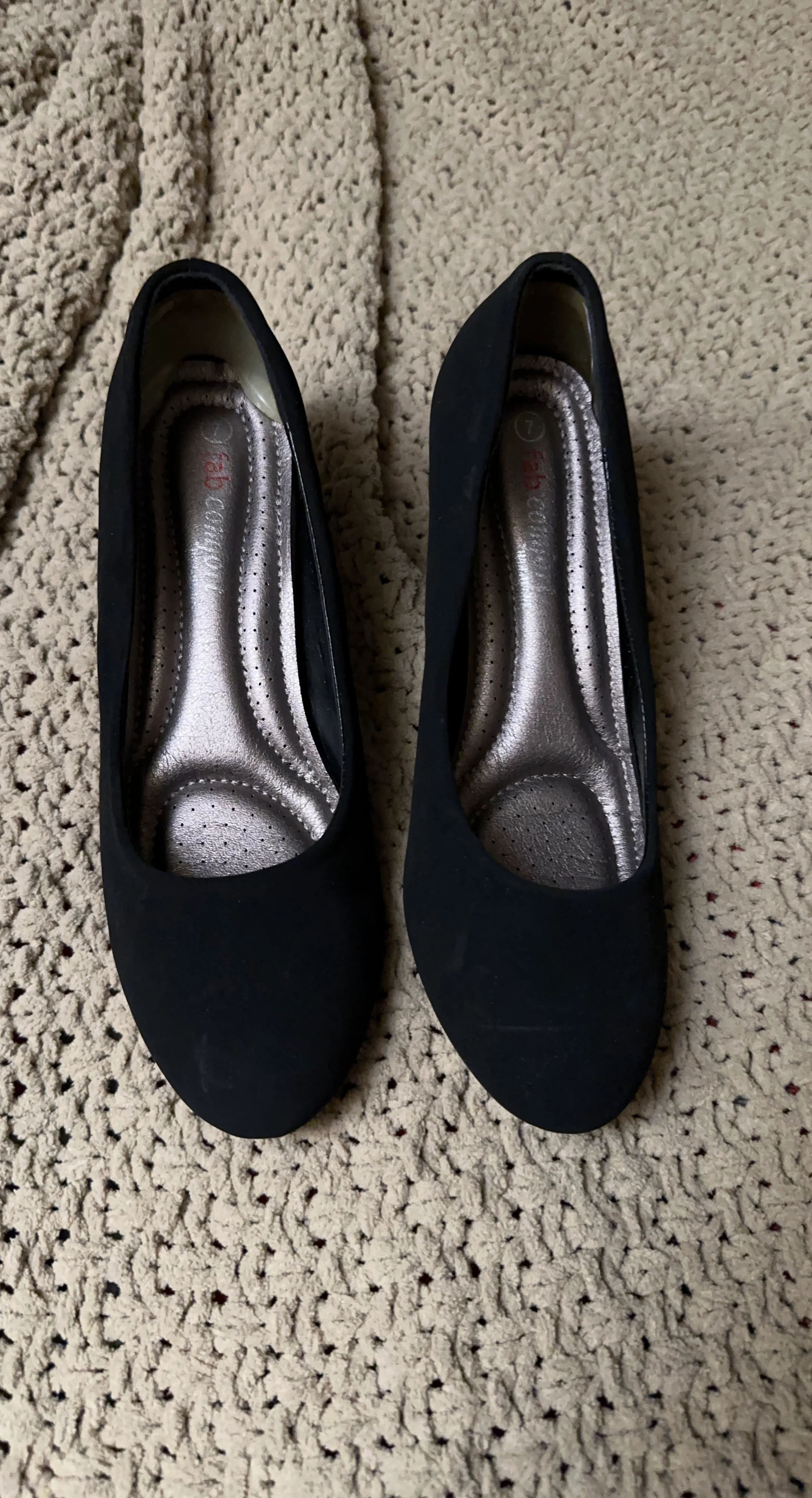 Fab Comfort Black Suede Wedge Heels Size 7