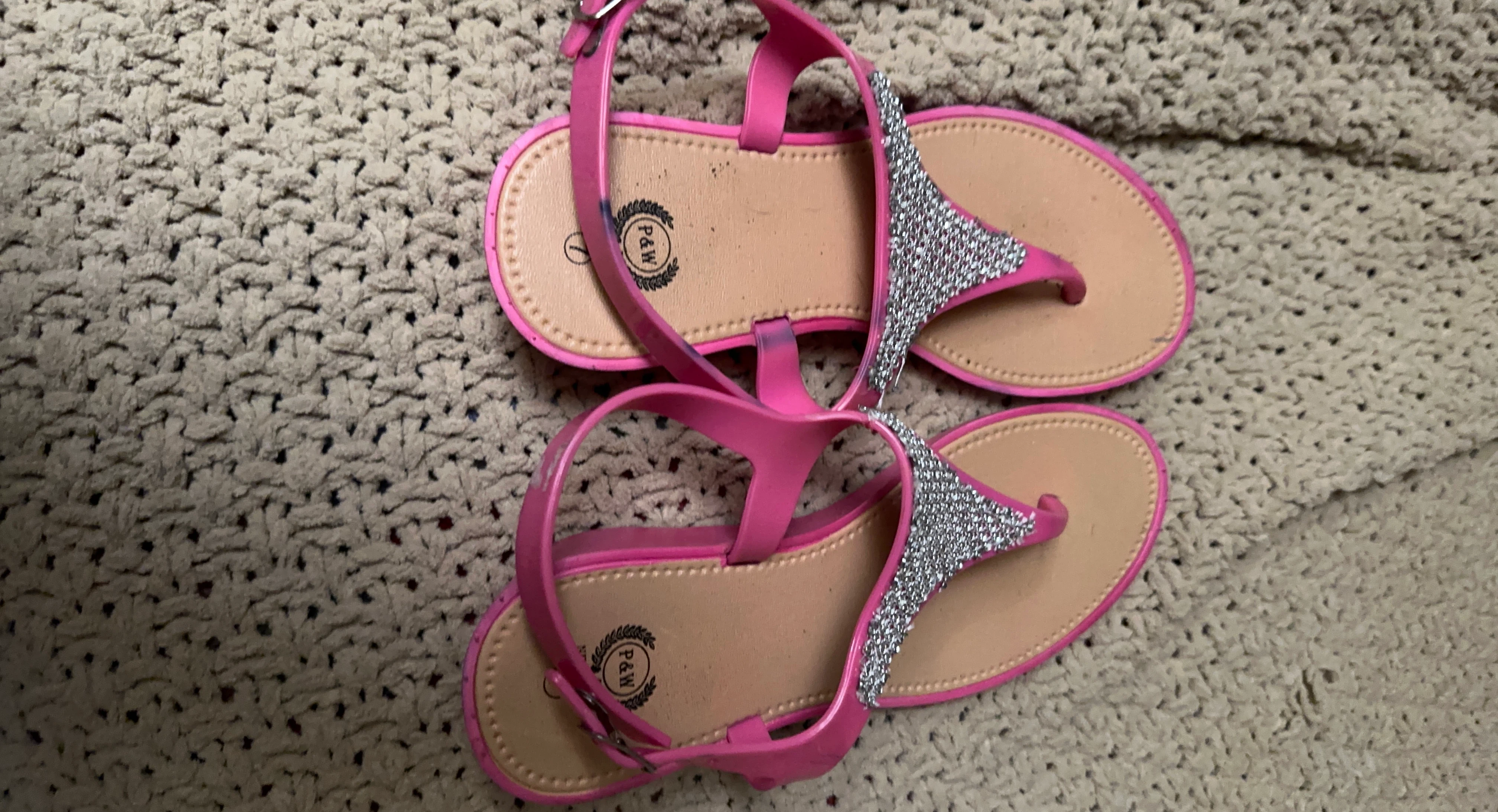 Pink P&W Embellished Thong Sandals
