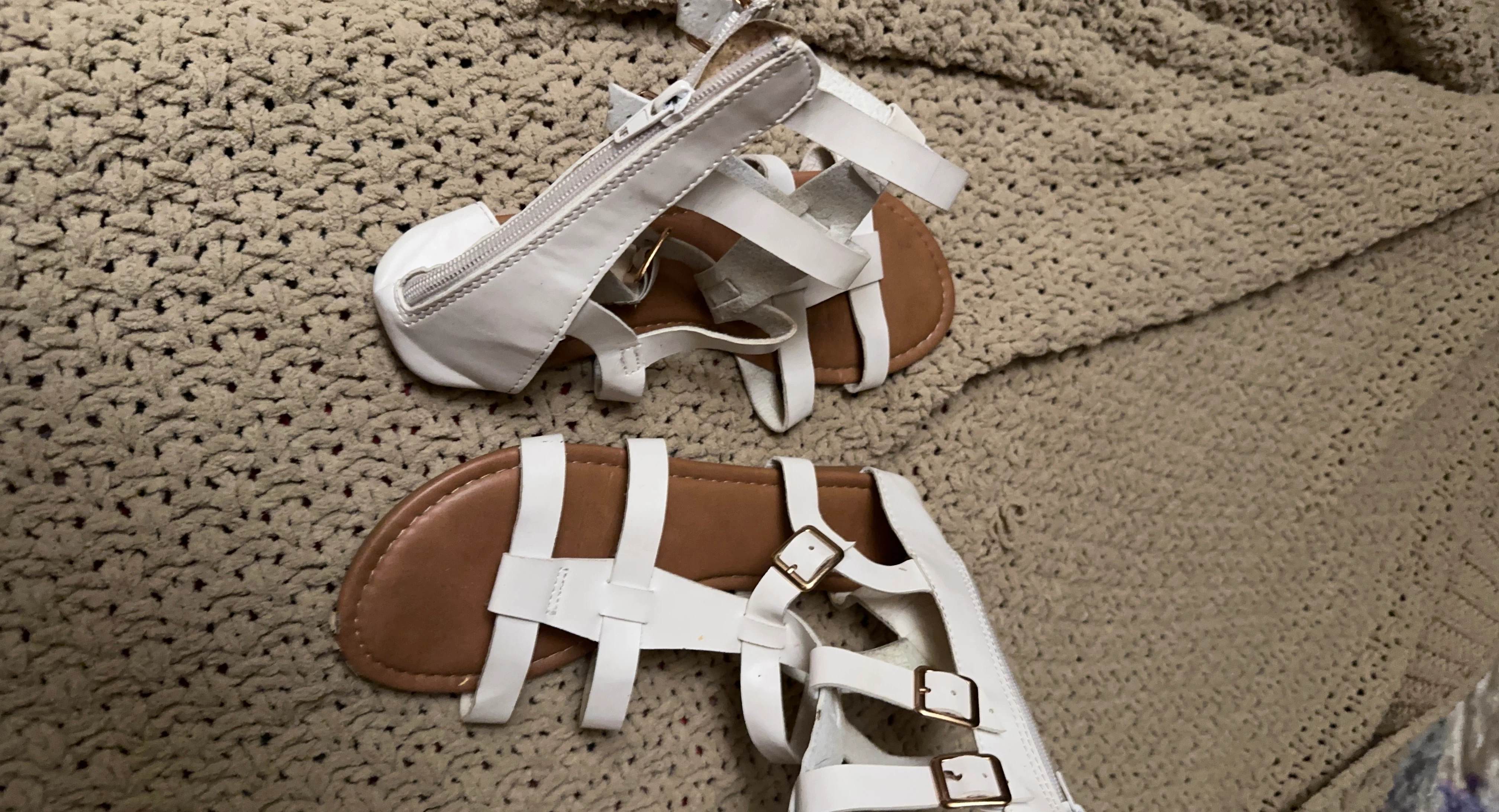 White Gladiator Sandals with Zipper