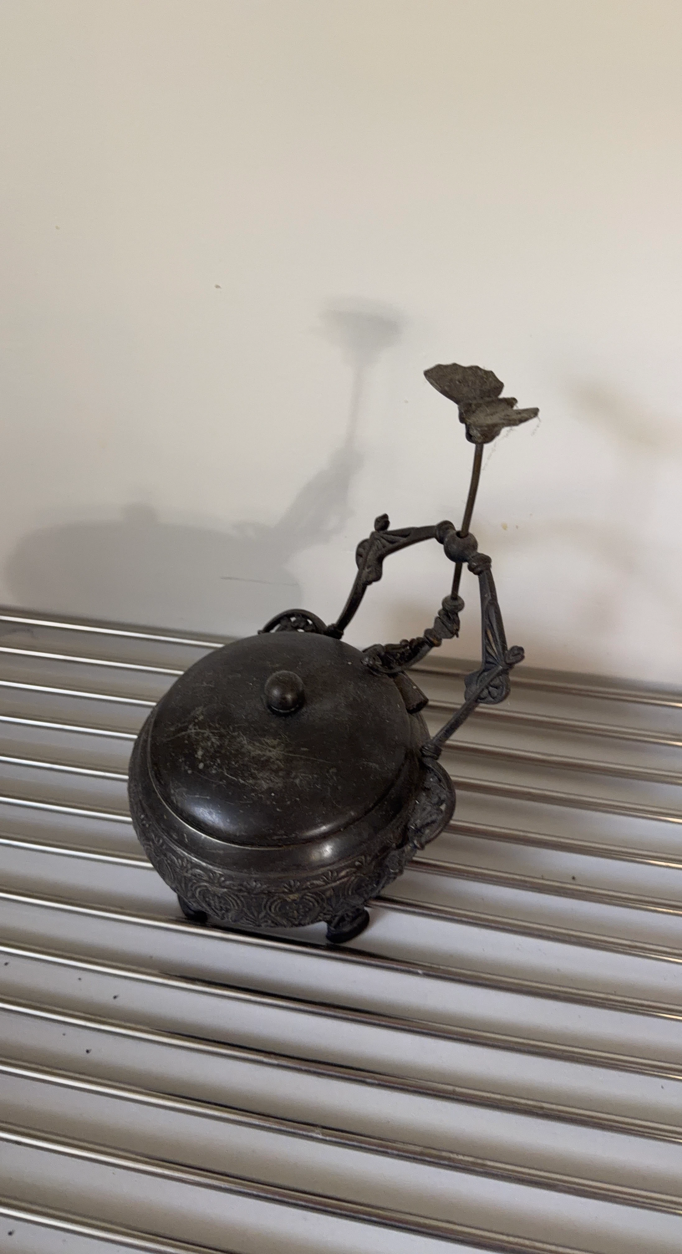 Antique Decorative Sugar Bowl with Butterfly Handle