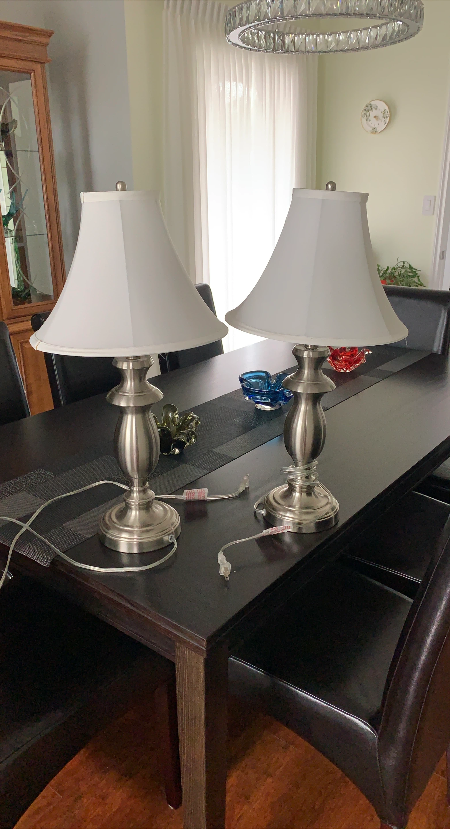 Pair of Table Lamps with White Shades