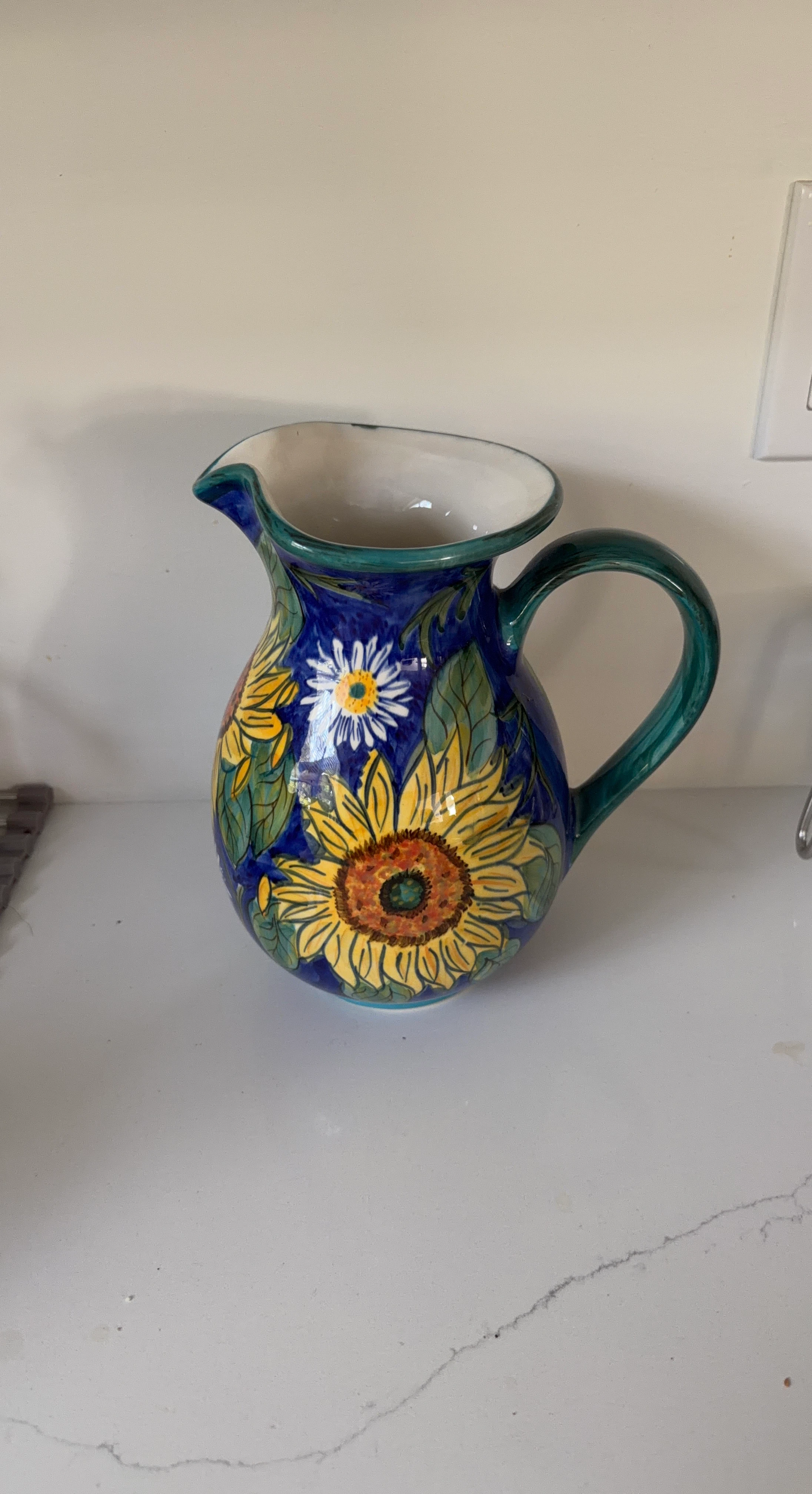 Ceramic Pitcher with Sunflower Design