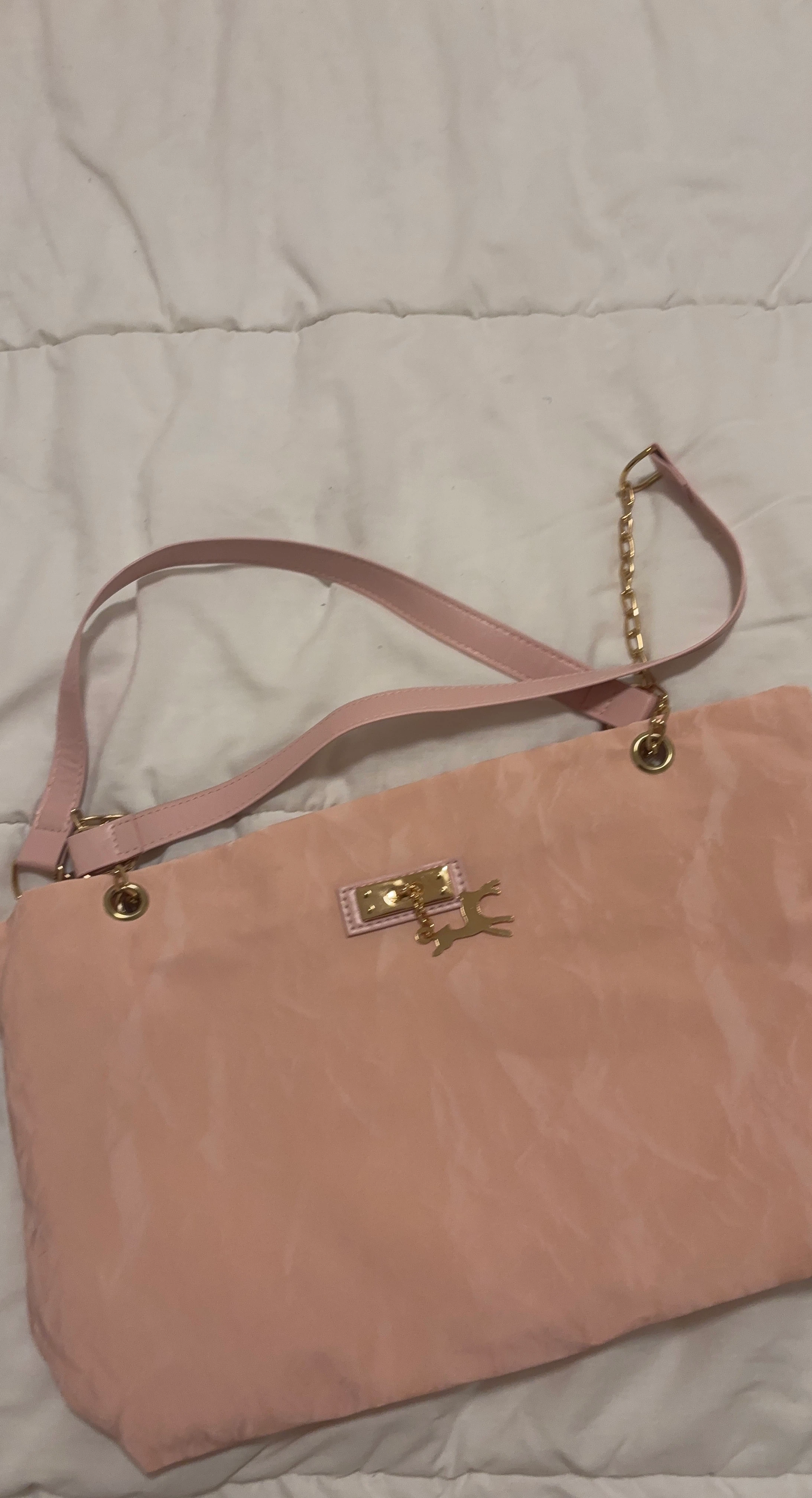 Pink Faux Fur Tote Bag with Charm