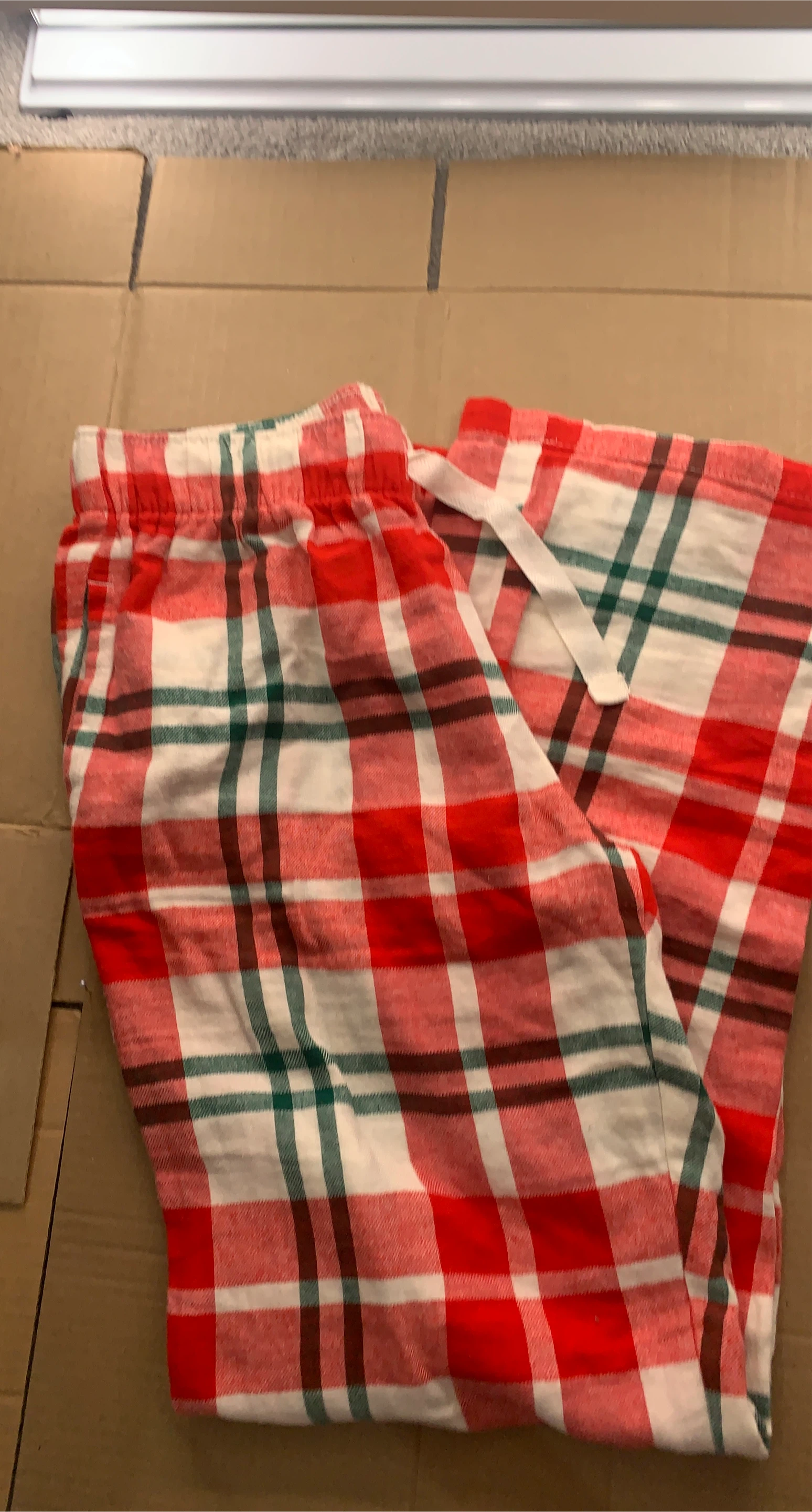 Red and white plaid pajama pants