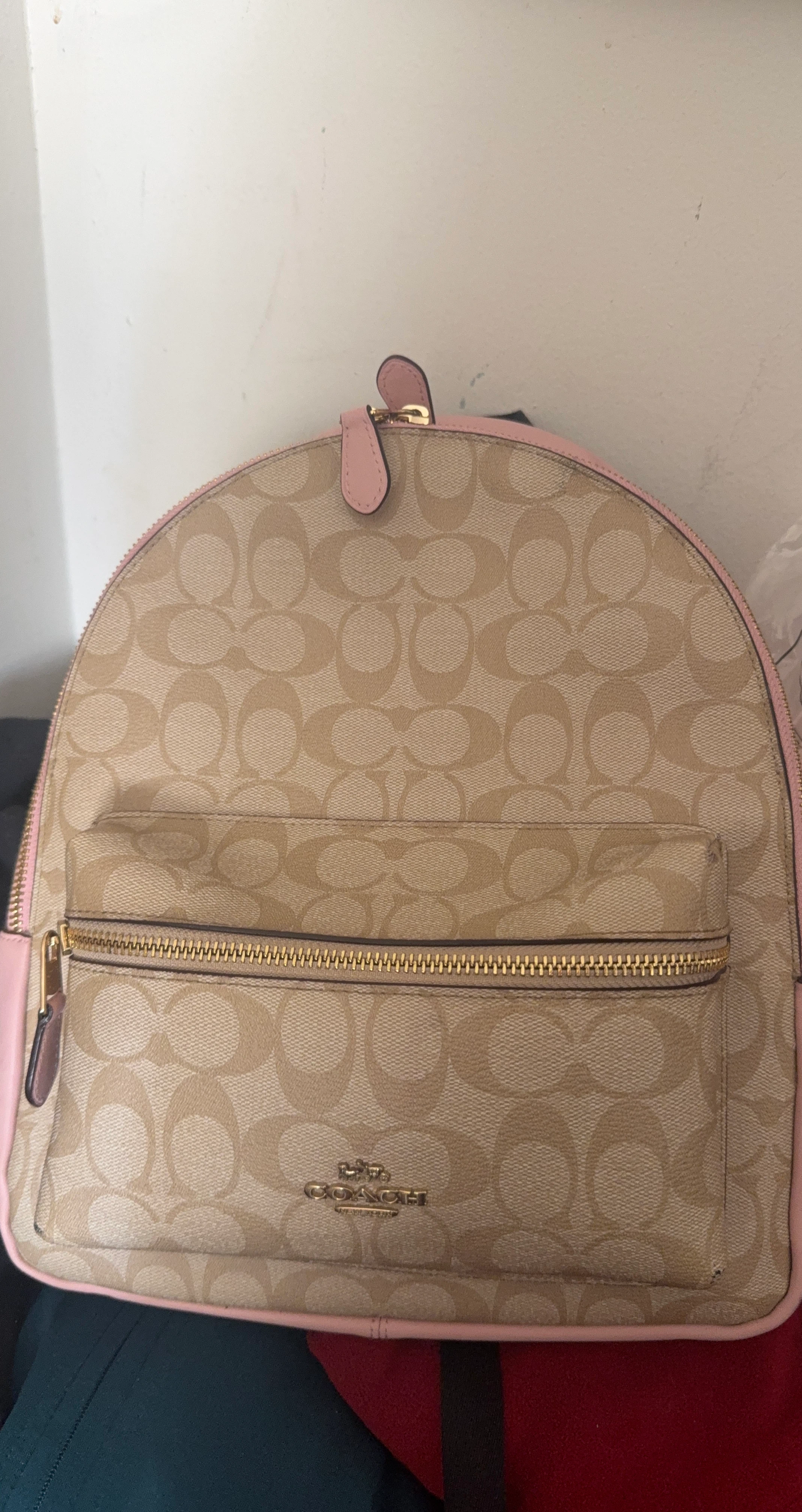 Coach Monogram Canvas Backpack with Pink Trim