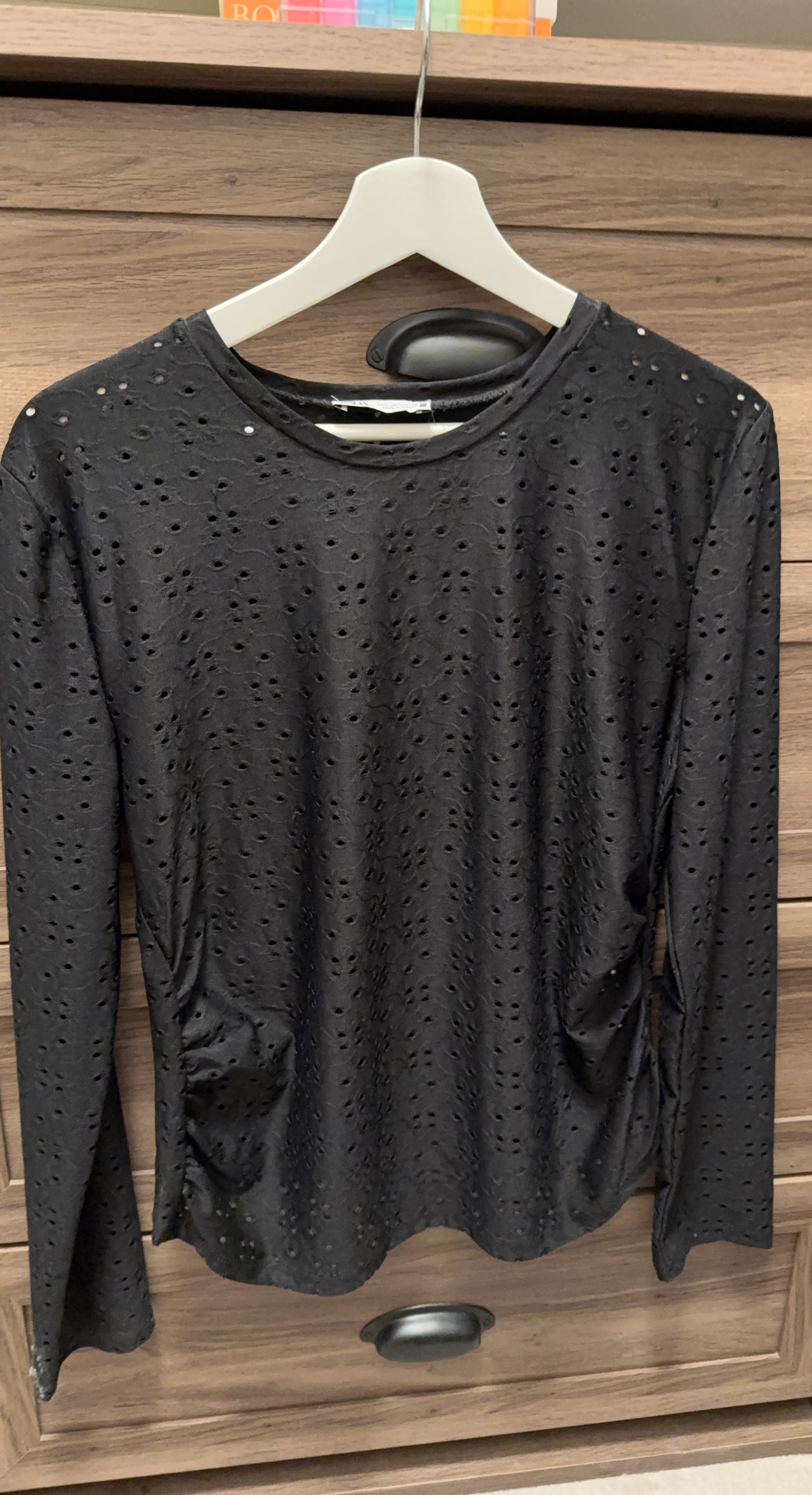 Zara Black Eyelet Long Sleeve Top