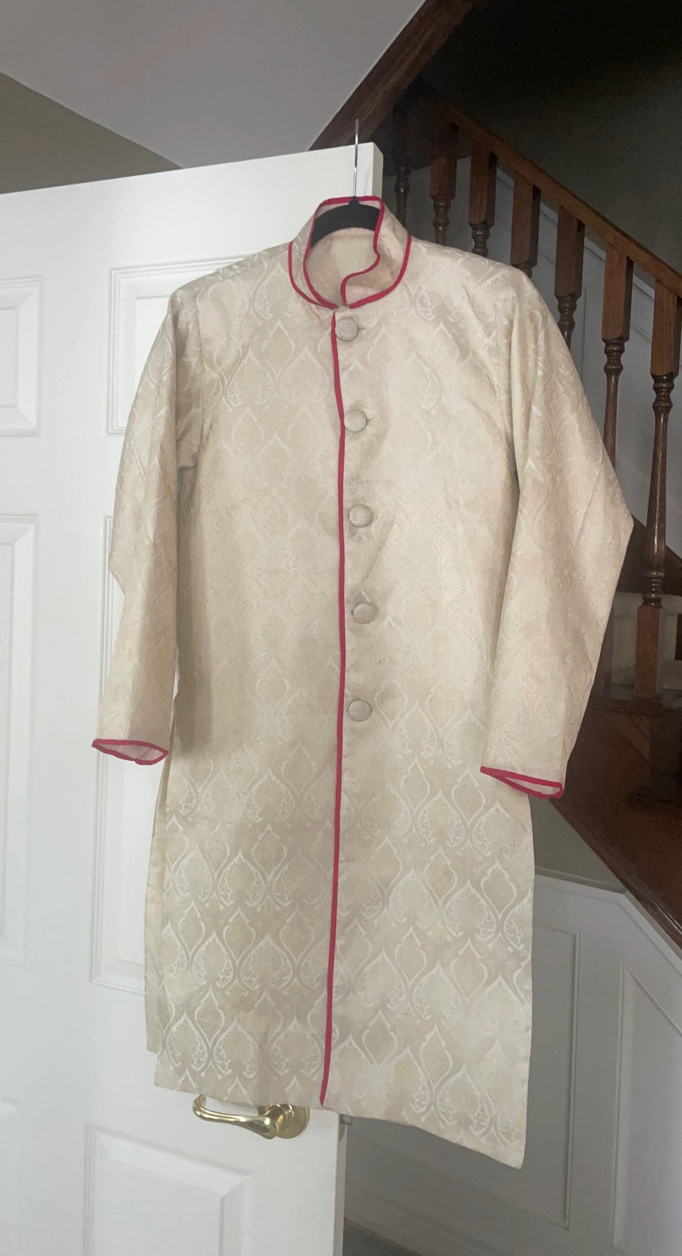 Cream Sherwani with Pink Trim