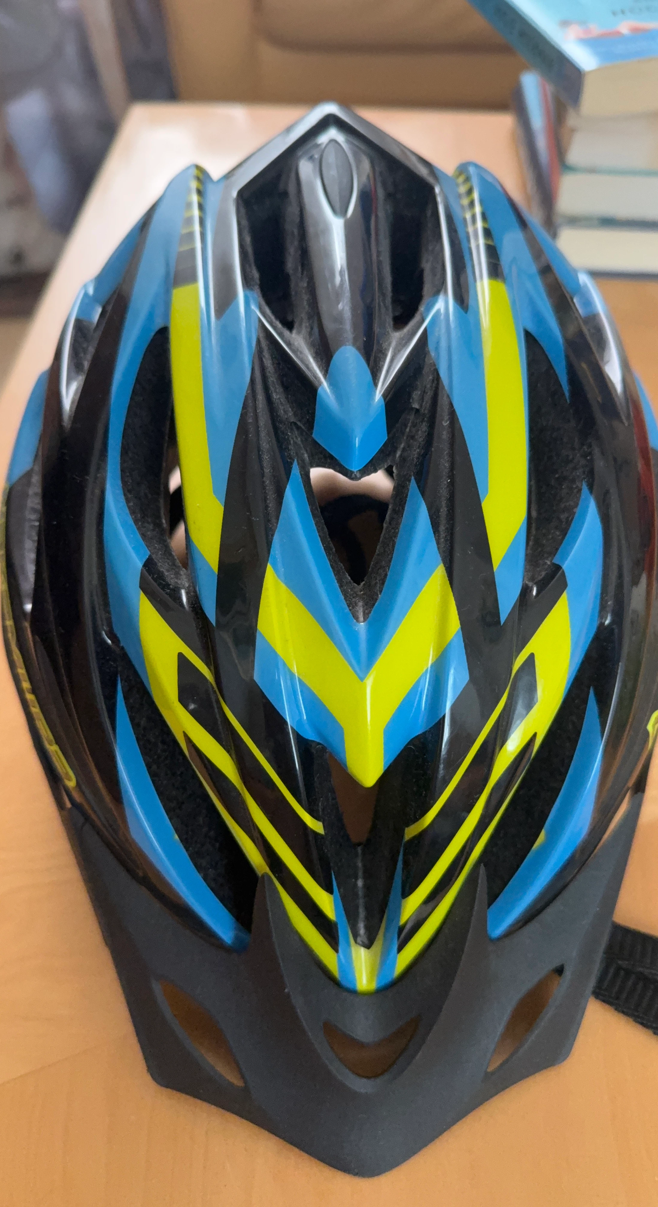 Blue and Yellow Bicycle Helmet