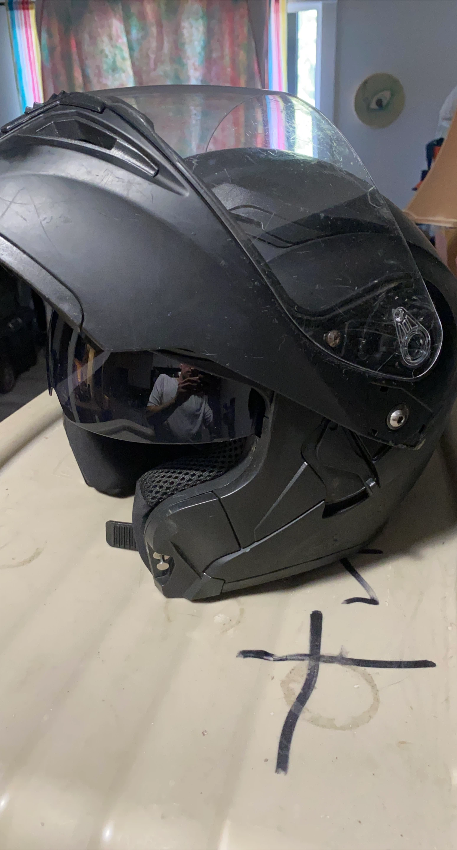 Black Flip-Up Motorcycle Helmet with Sun Visor