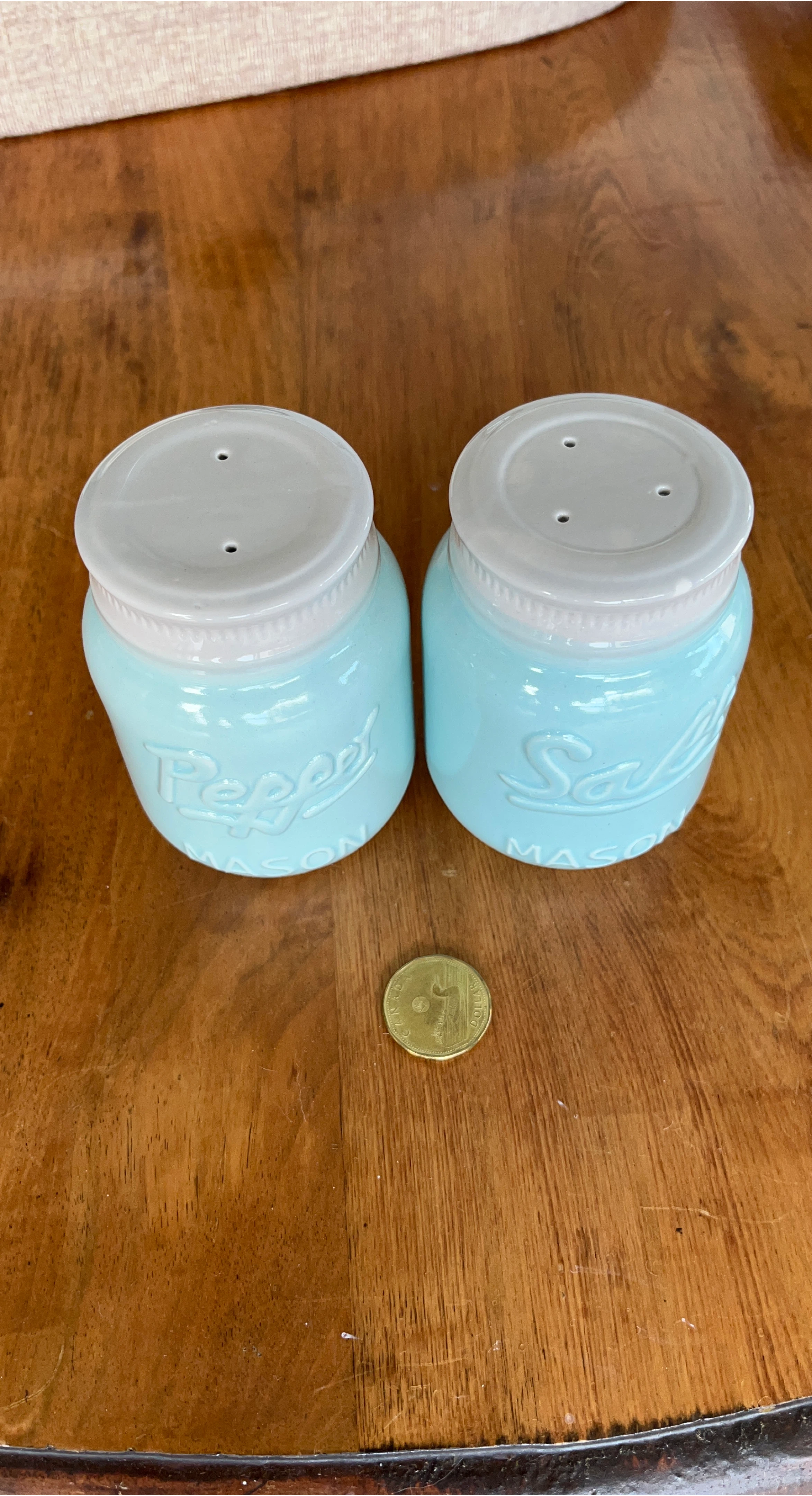 Set of 2 Light Blue "Mason" Salt and Pepper Shakers