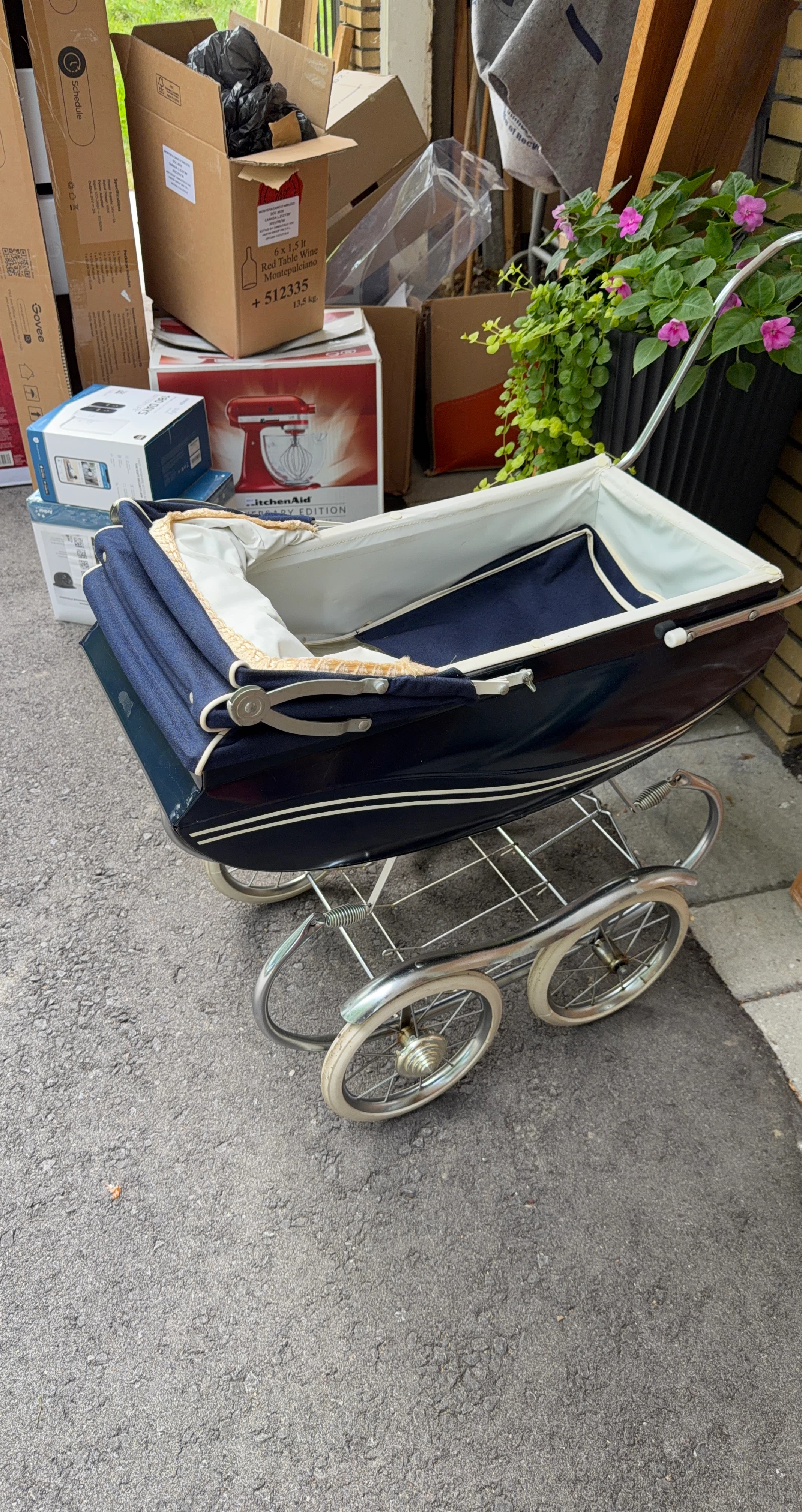 Vintage Blue Baby Pram carriage stroller