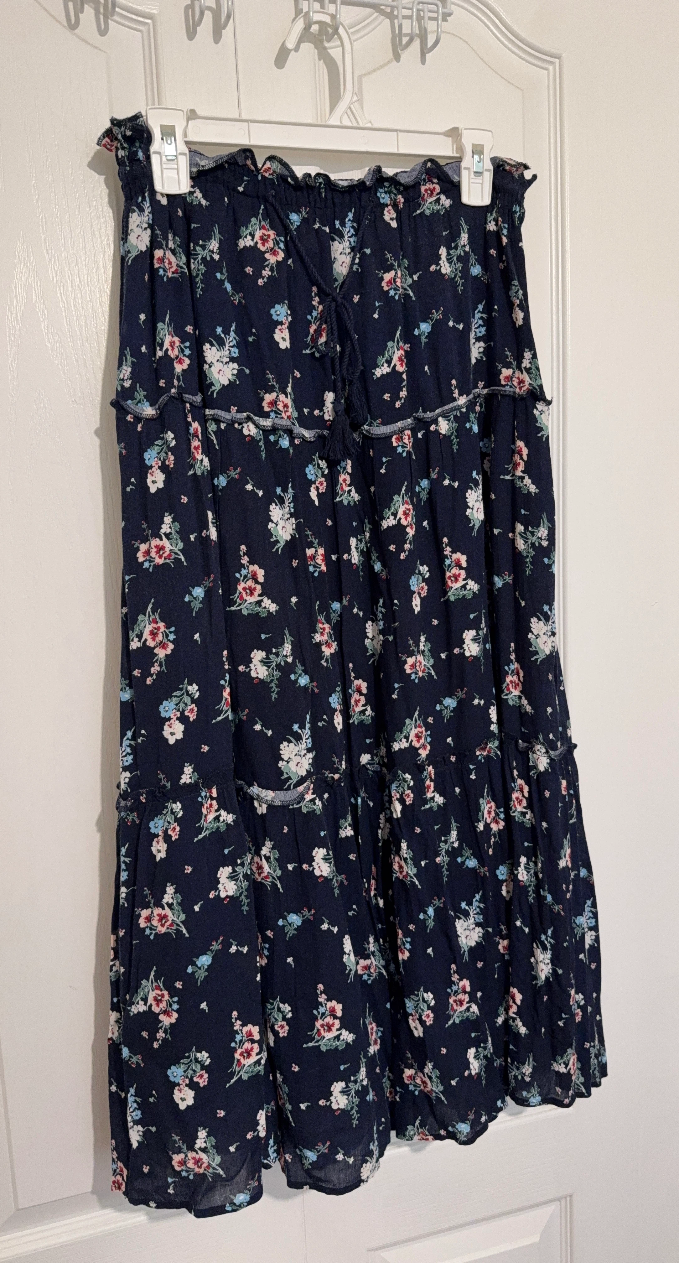 Navy Floral Tiered Maxi Skirt