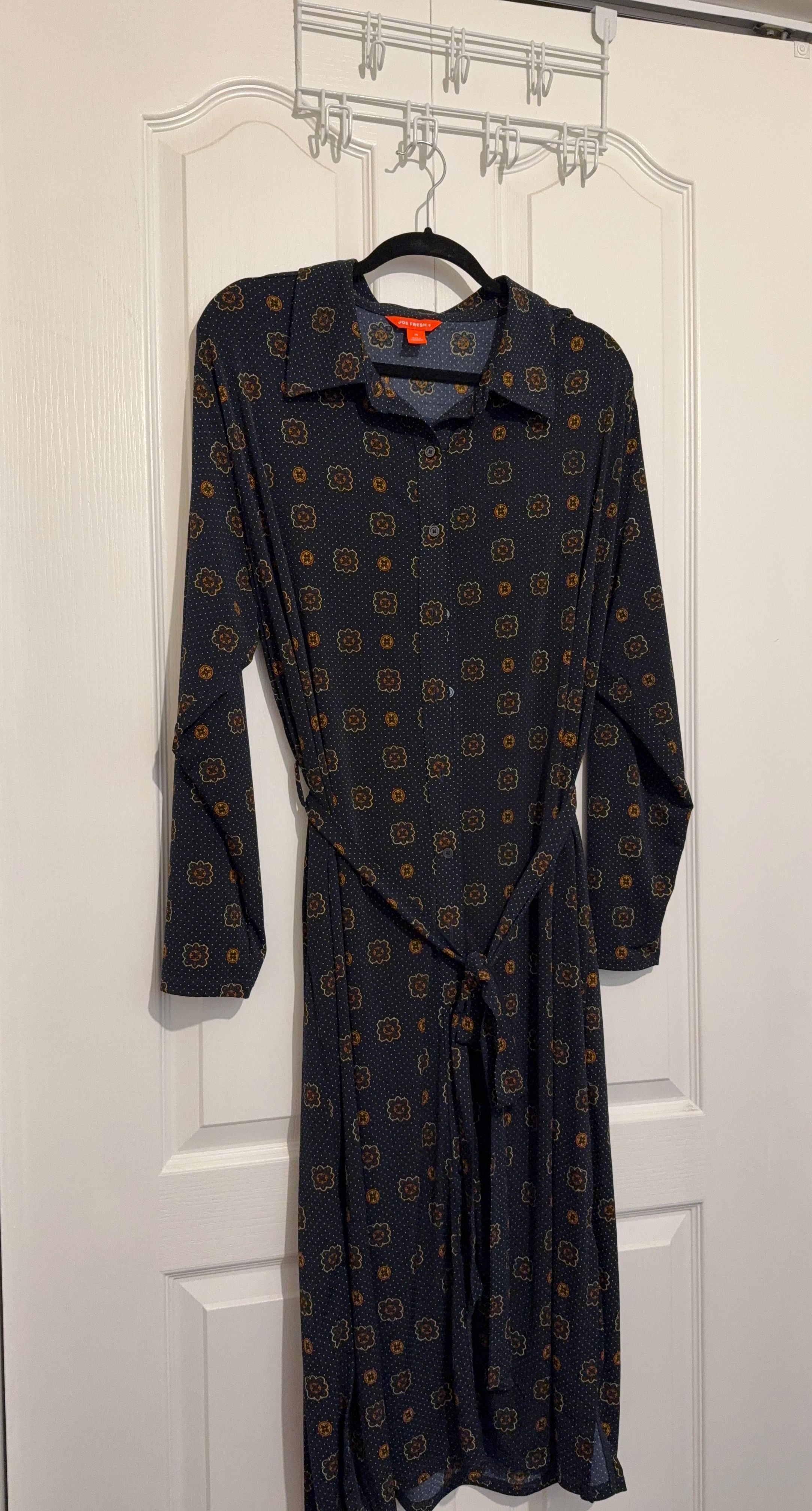 Joe Fresh Navy Floral Print Midi Dress with Belt