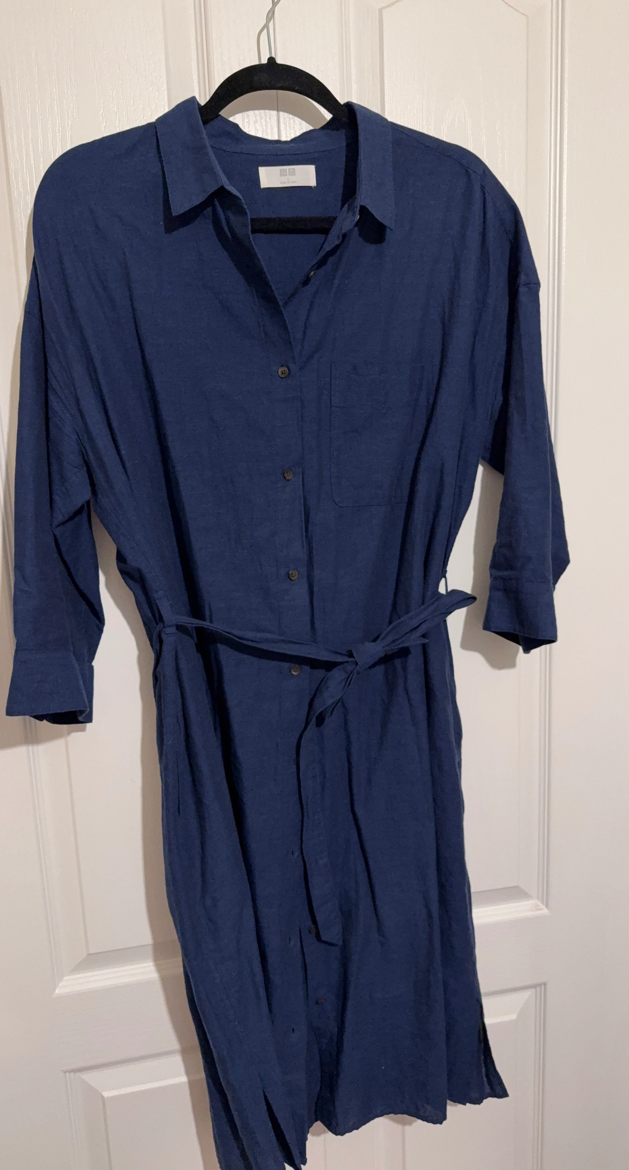 Navy Linen Blend Shirt Dress