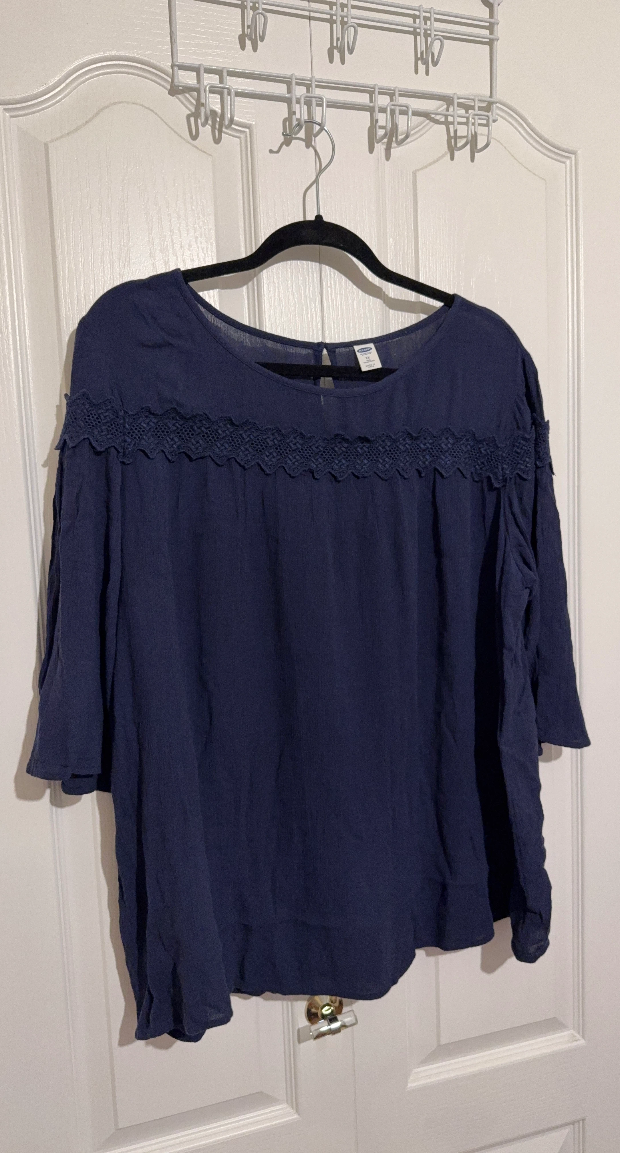 Navy Blue Lace Trim Blouse